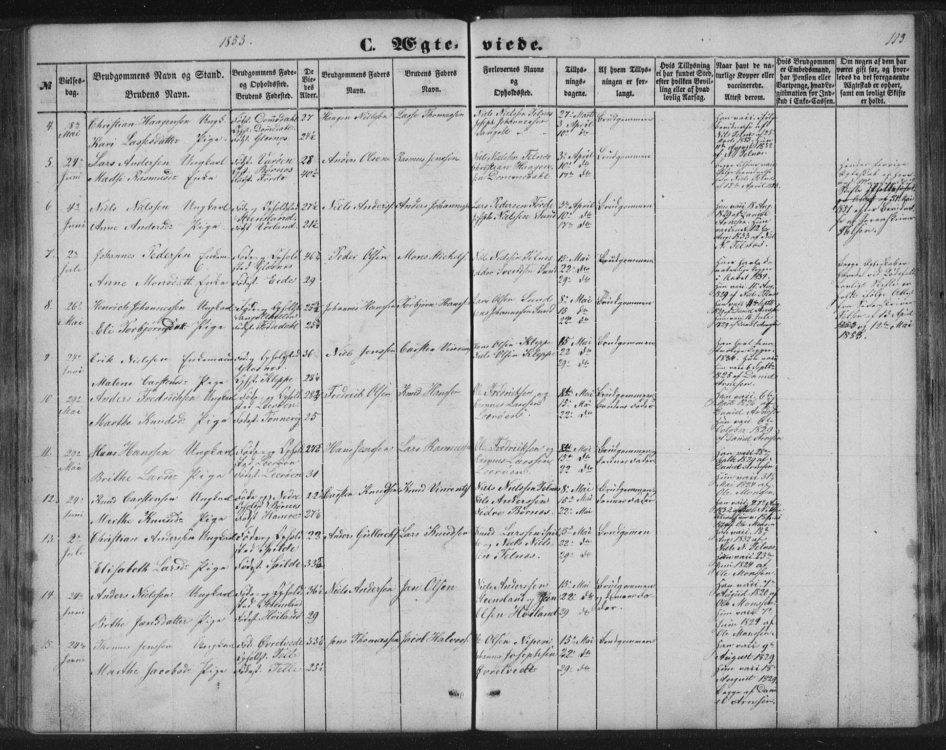 Sund sokneprestembete, SAB/A-99930: Parish register (copy) no. B 1, 1852-1873, p. 113