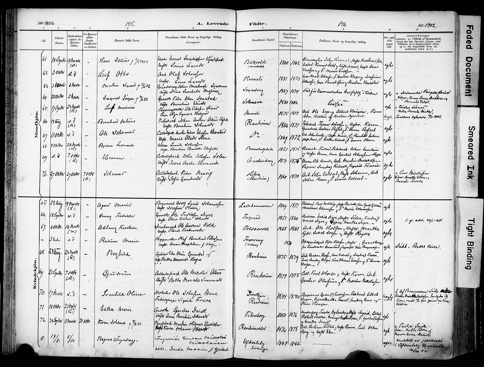 Ministerialprotokoller, klokkerbøker og fødselsregistre - Sør-Trøndelag, SAT/A-1456/606/L0301: Parish register (official) no. 606A16, 1894-1907, p. 145-146