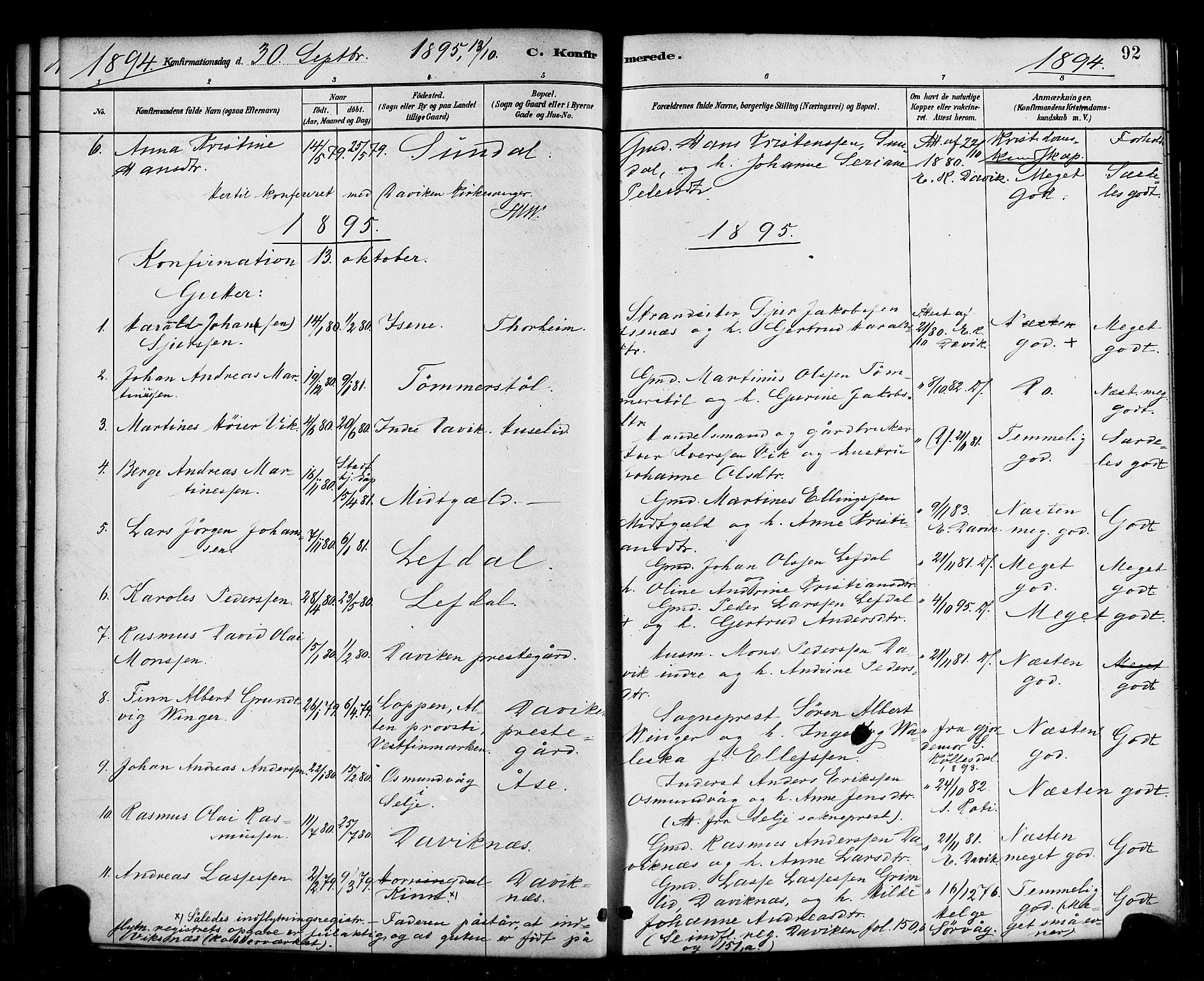 Davik sokneprestembete, AV/SAB-A-79701/H/Haa/Haab/L0001: Parish register (official) no. B 1, 1882-1900, p. 92