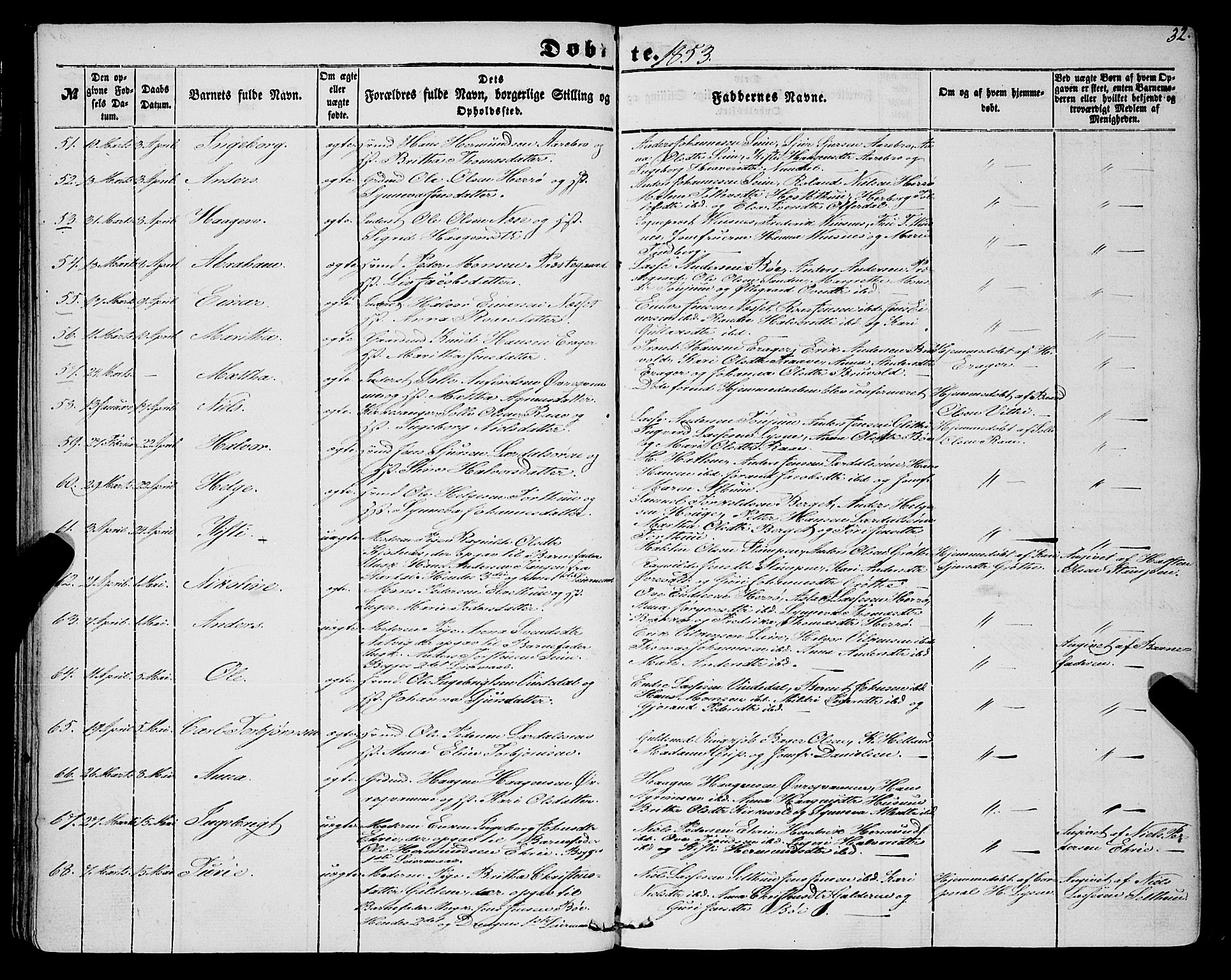 Lærdal sokneprestembete, SAB/A-81201: Parish register (official) no. A 11, 1850-1866, p. 32