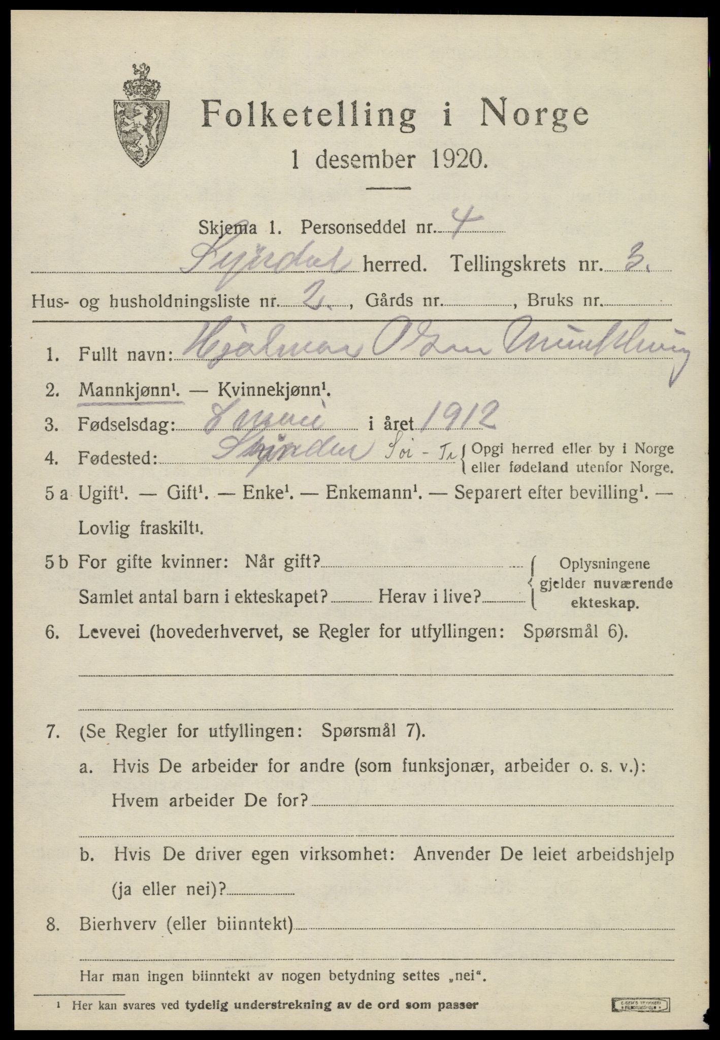 SAT, 1920 census for Stjørdal, 1920, p. 2548