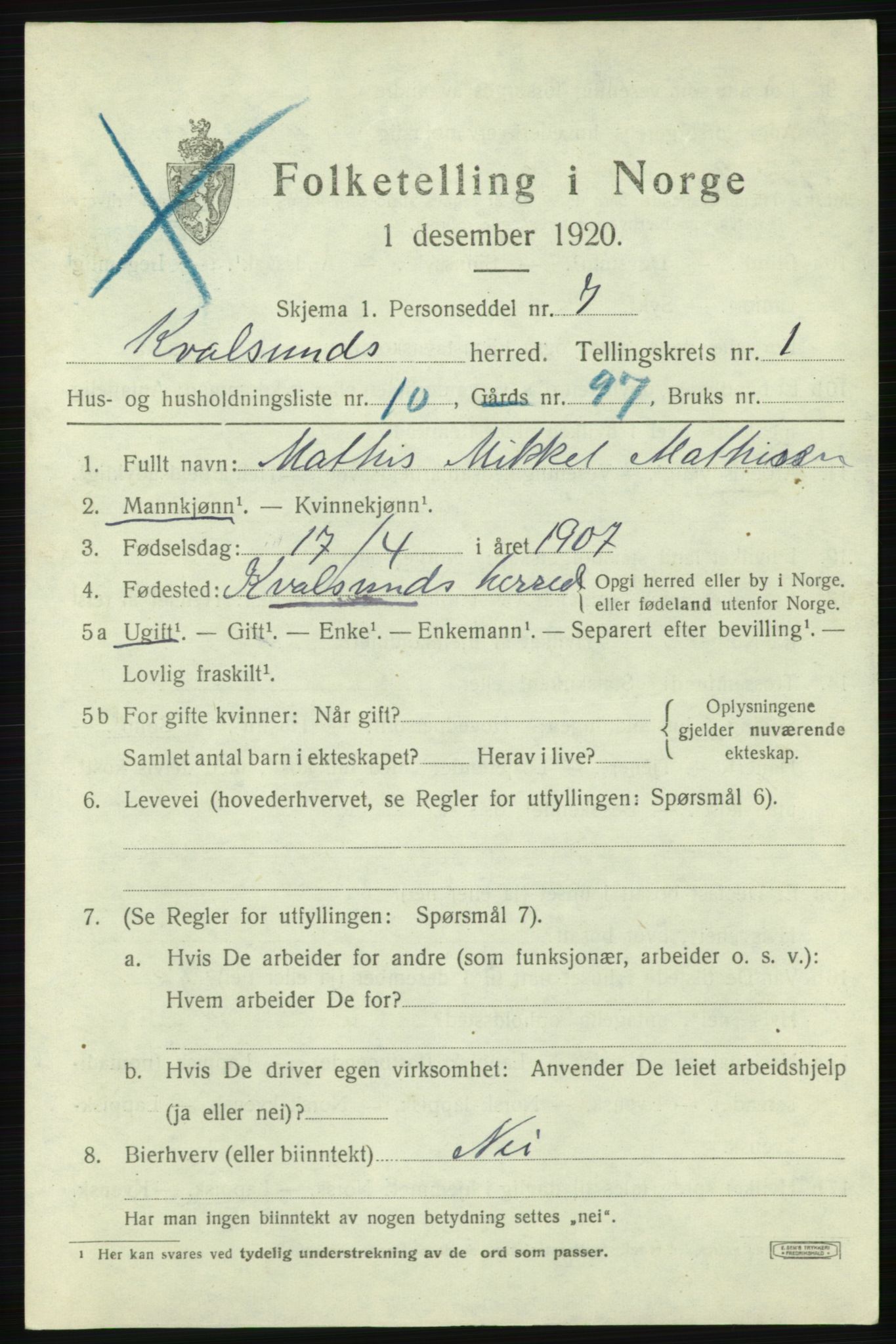 SATØ, 1920 census for , 1920, p. 602
