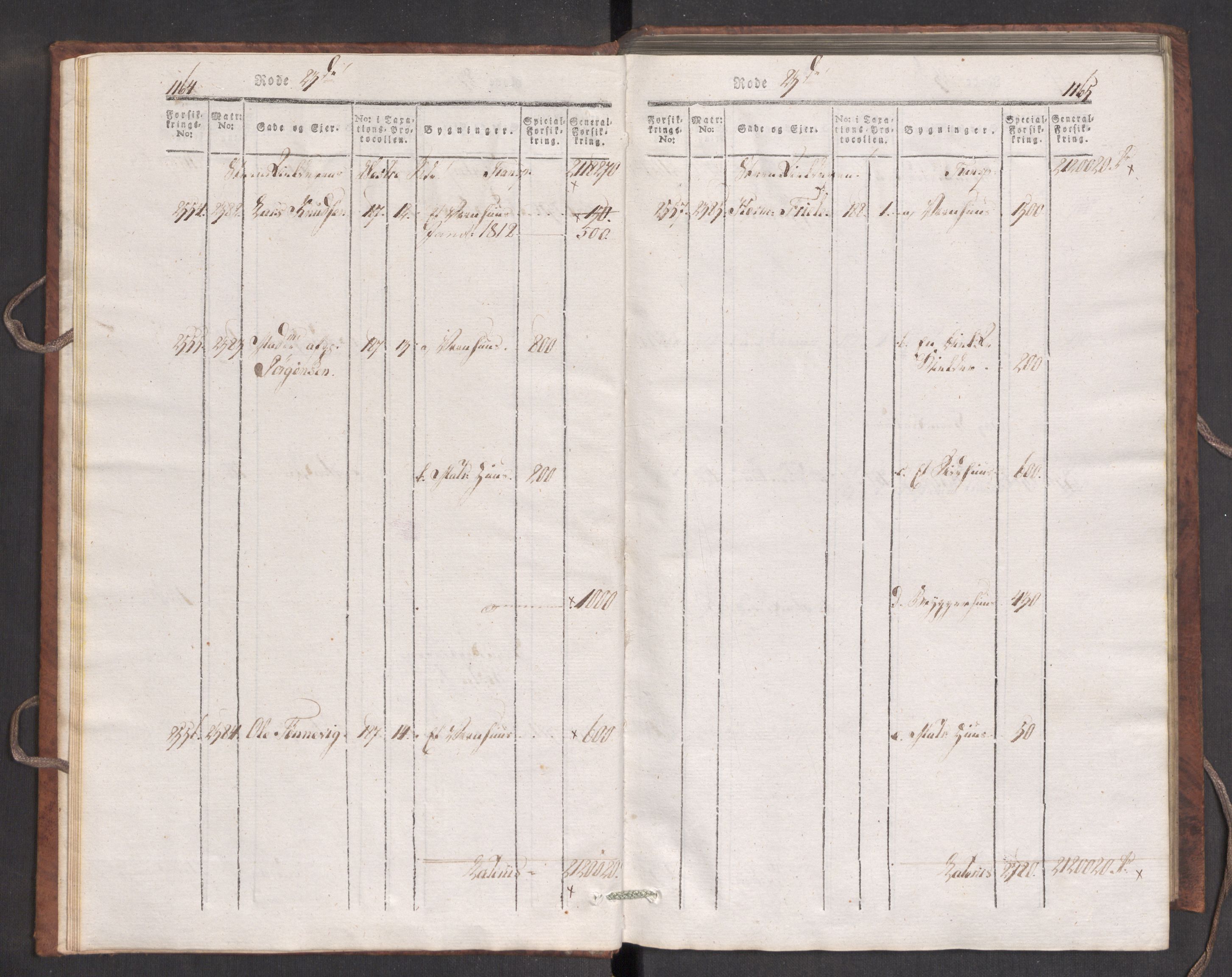 Kommersekollegiet, Brannforsikringskontoret 1767-1814, AV/RA-EA-5458/F/Fa/L0007/0003: Bergen / Branntakstprotokoll, 1807-1817, p. 1164-1165