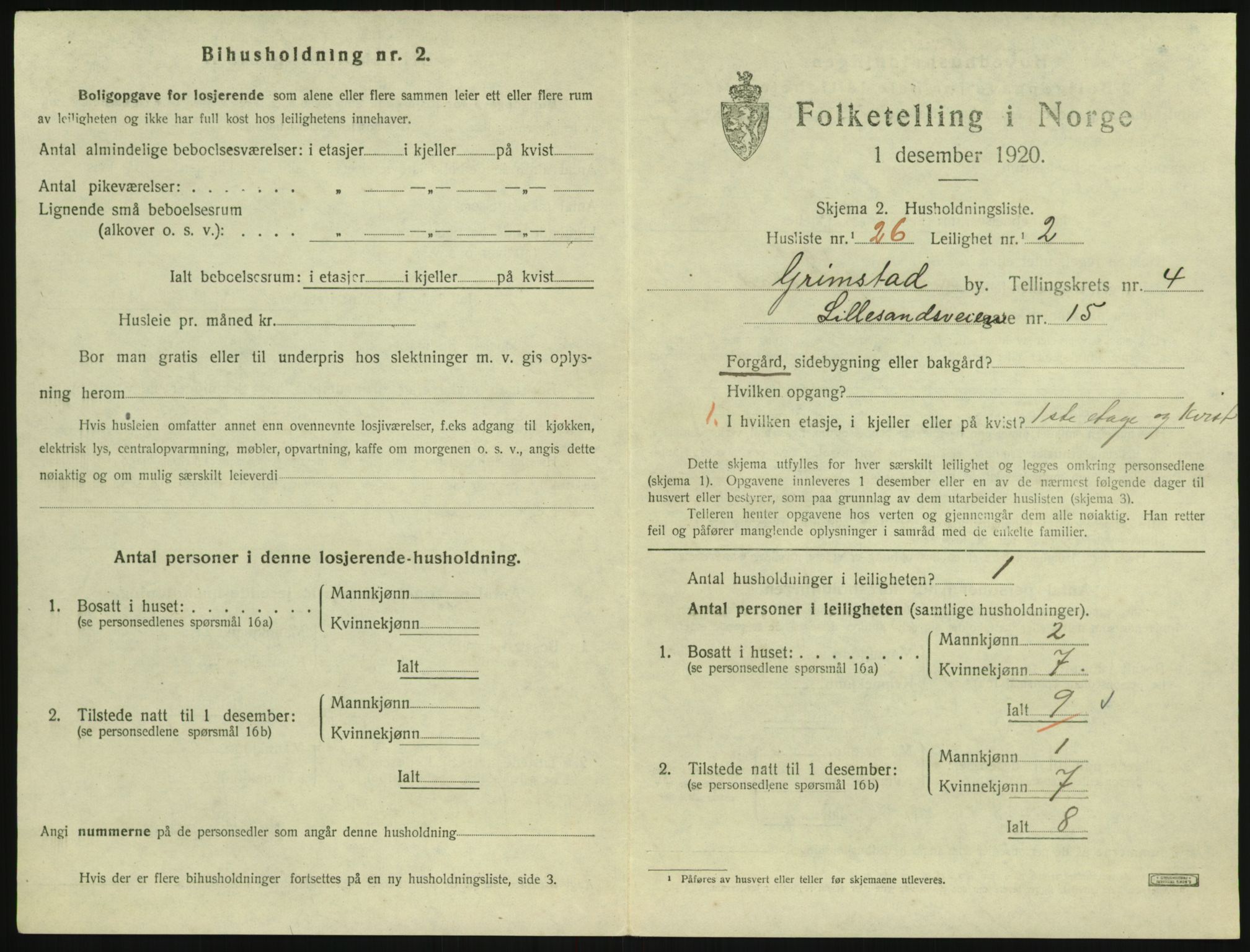 SAK, 1920 census for Grimstad, 1920, p. 1897