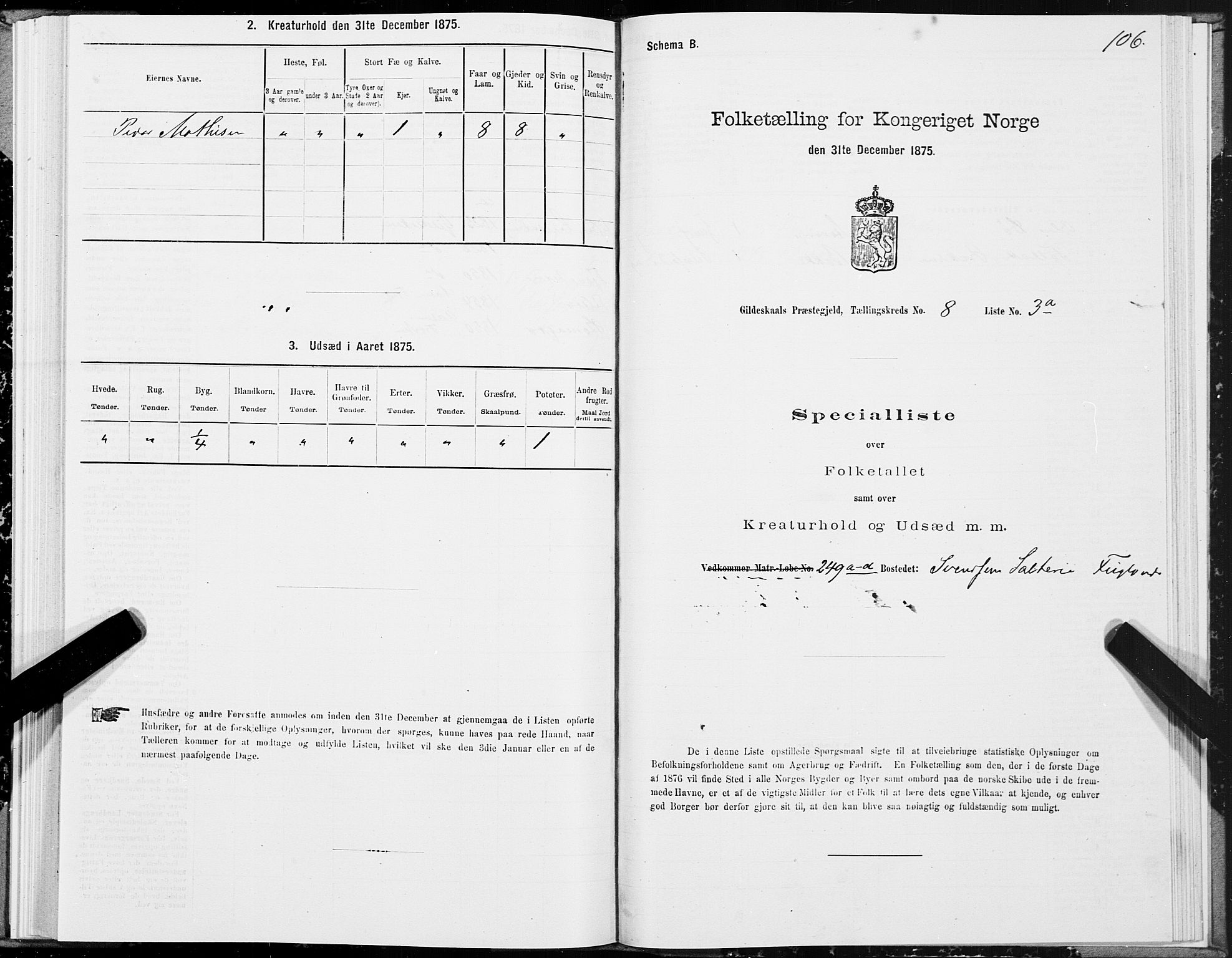 SAT, 1875 census for 1838P Gildeskål, 1875, p. 4106