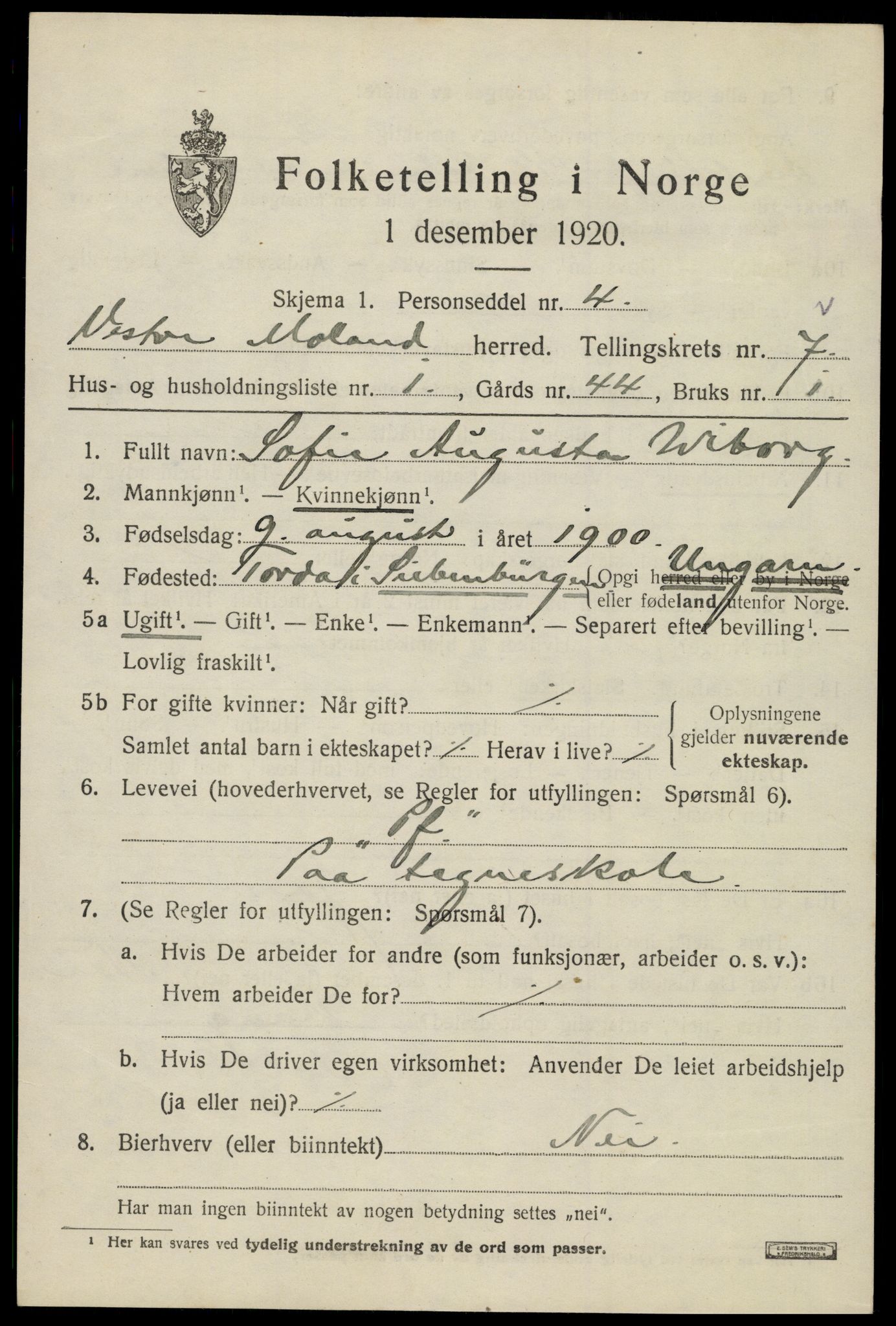 SAK, 1920 census for Vestre Moland, 1920, p. 4775