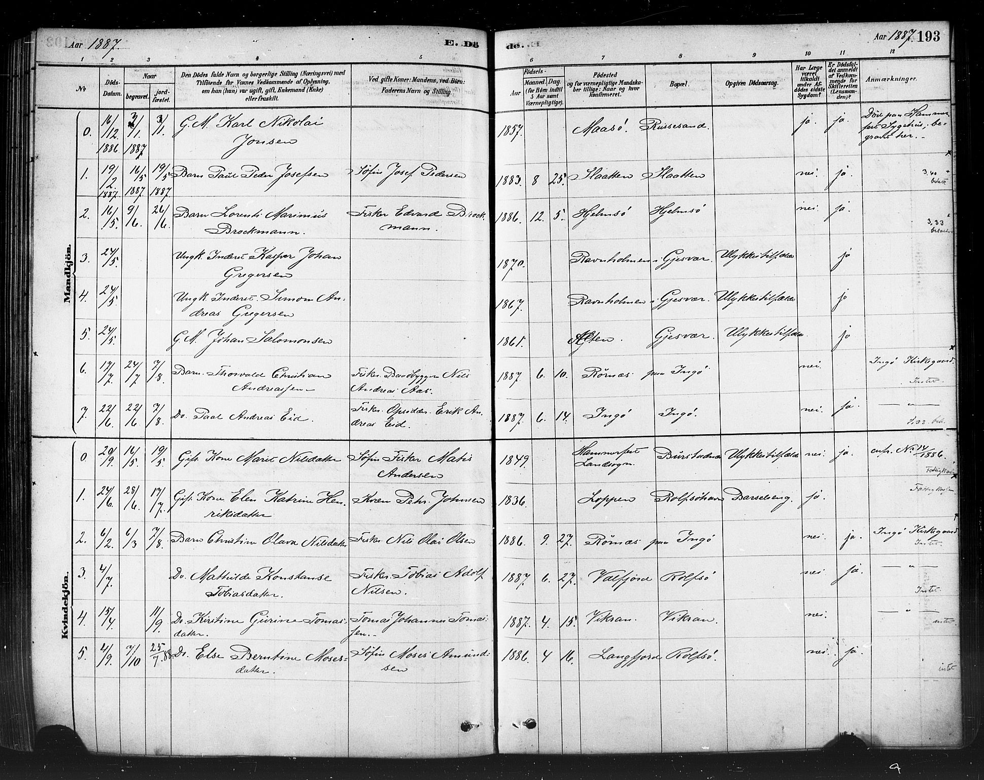 Måsøy sokneprestkontor, SATØ/S-1348/H/Ha/L0004kirke: Parish register (official) no. 4, 1878-1891, p. 193
