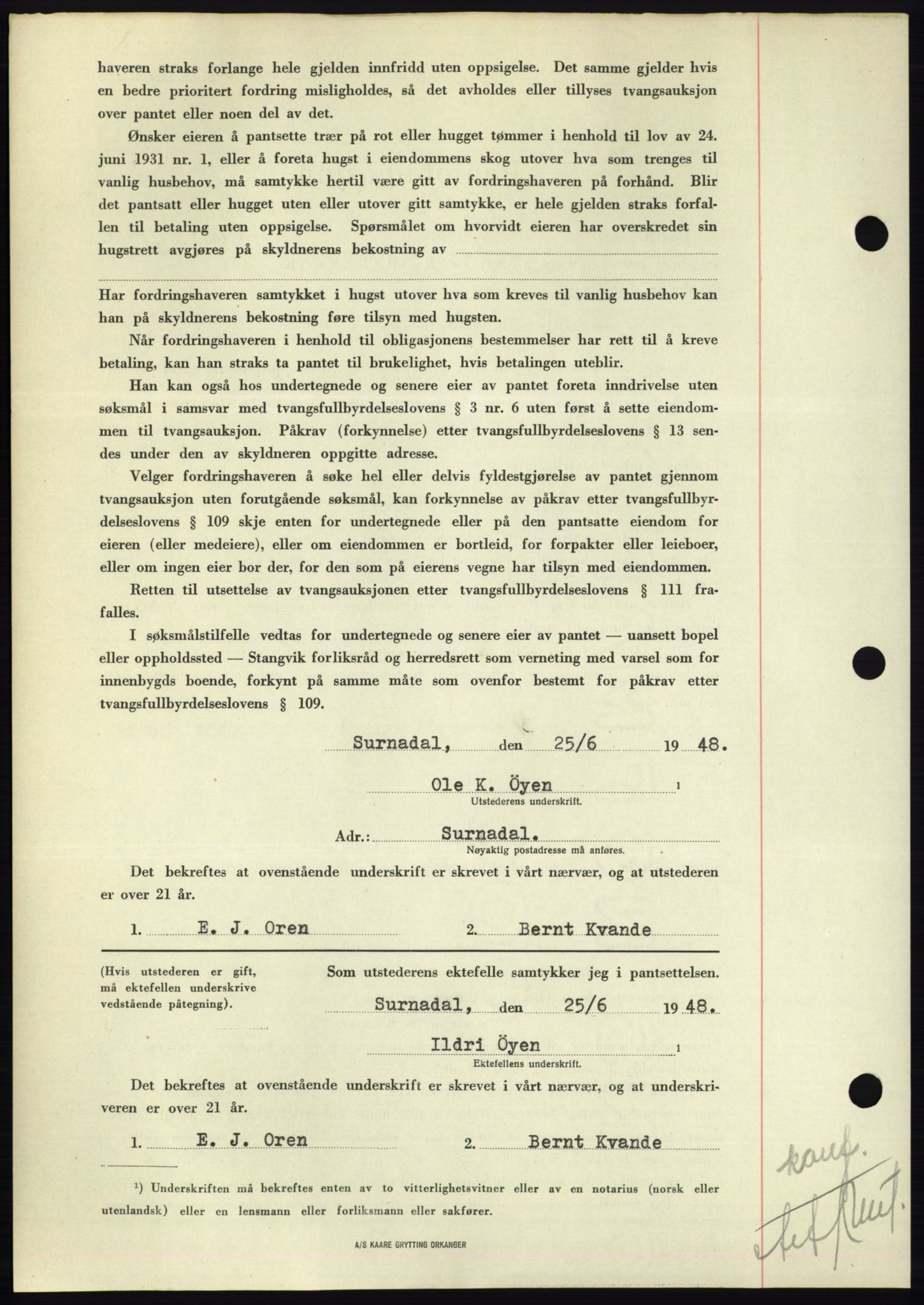 Nordmøre sorenskriveri, AV/SAT-A-4132/1/2/2Ca: Mortgage book no. B99, 1948-1948, Diary no: : 2035/1948