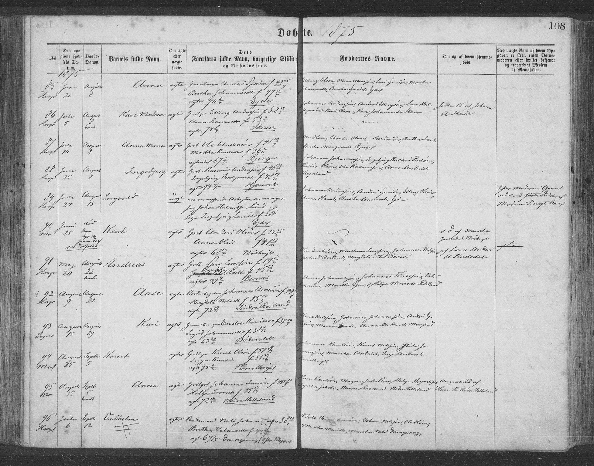 Hosanger sokneprestembete, AV/SAB-A-75801/H/Haa: Parish register (official) no. A 9, 1864-1876, p. 108