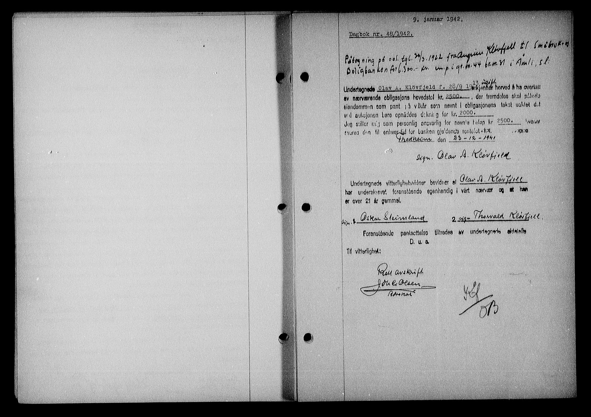 Nedenes sorenskriveri, SAK/1221-0006/G/Gb/Gba/L0049: Mortgage book no. A-III, 1941-1942, Diary no: : 48/1942