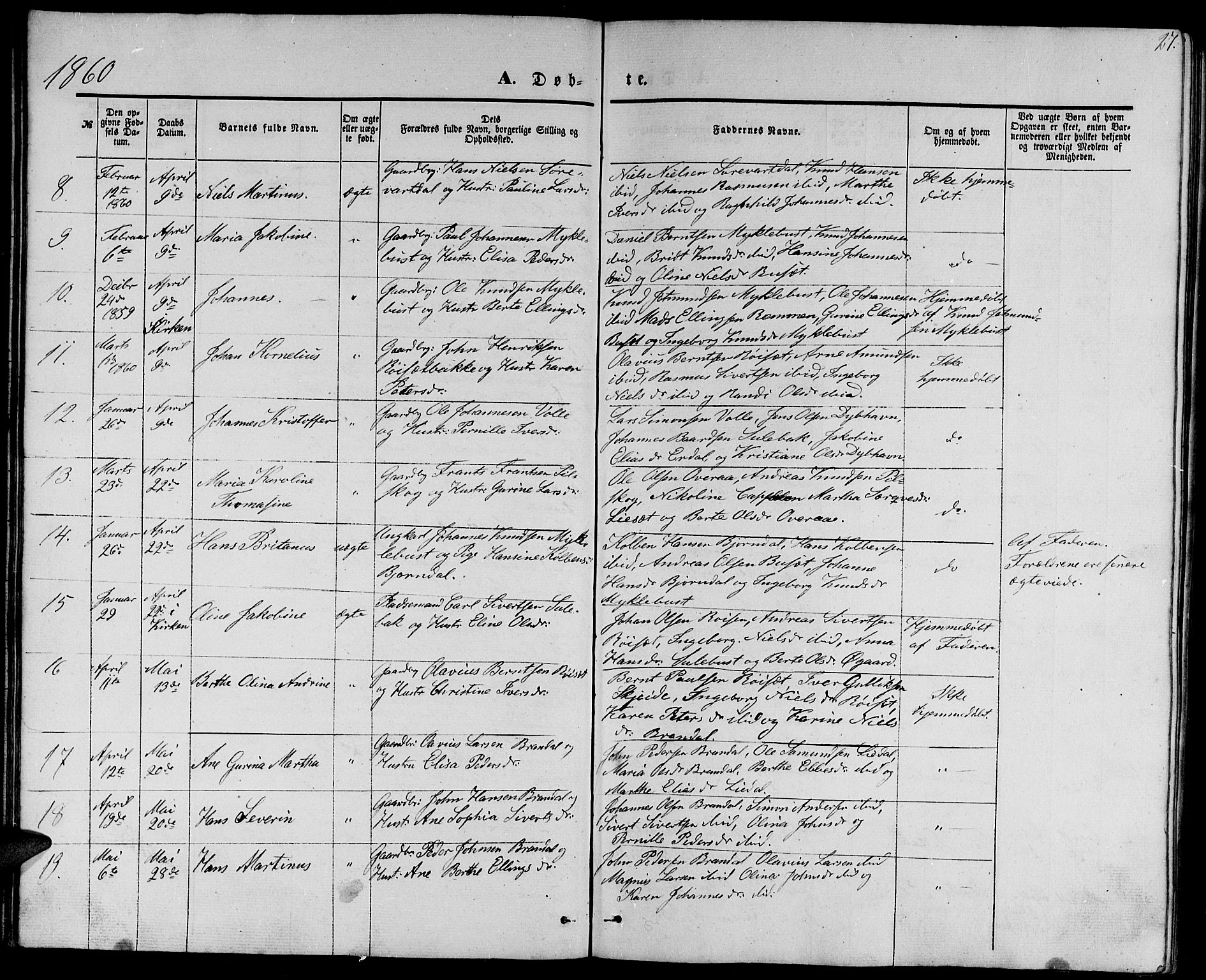 Ministerialprotokoller, klokkerbøker og fødselsregistre - Møre og Romsdal, SAT/A-1454/510/L0124: Parish register (copy) no. 510C01, 1854-1877, p. 27