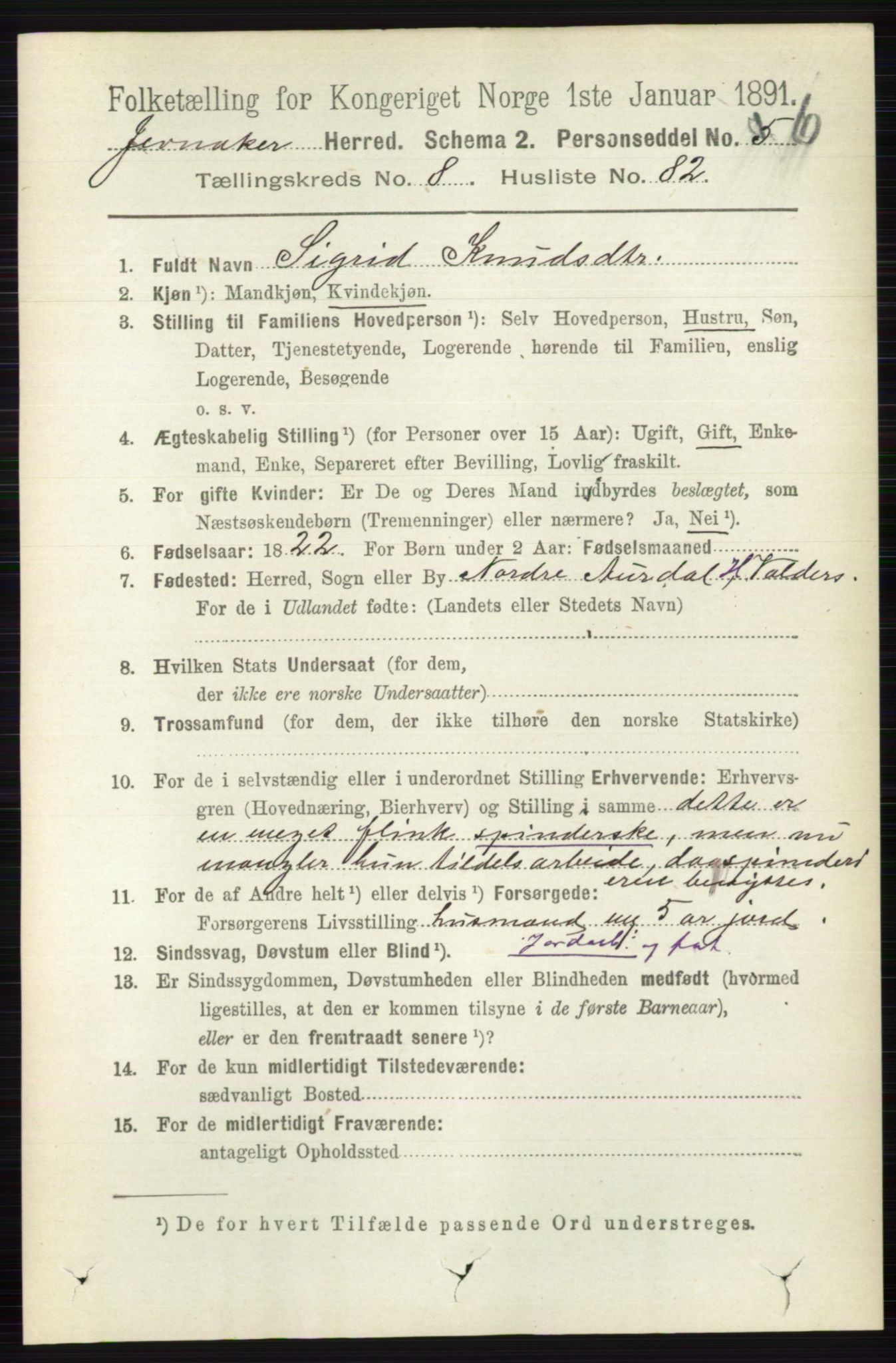 RA, 1891 census for 0532 Jevnaker, 1891, p. 4861