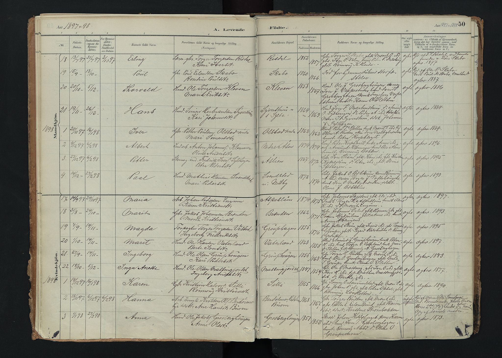 Nord-Fron prestekontor, SAH/PREST-080/H/Ha/Haa/L0005: Parish register (official) no. 5, 1884-1914, p. 50