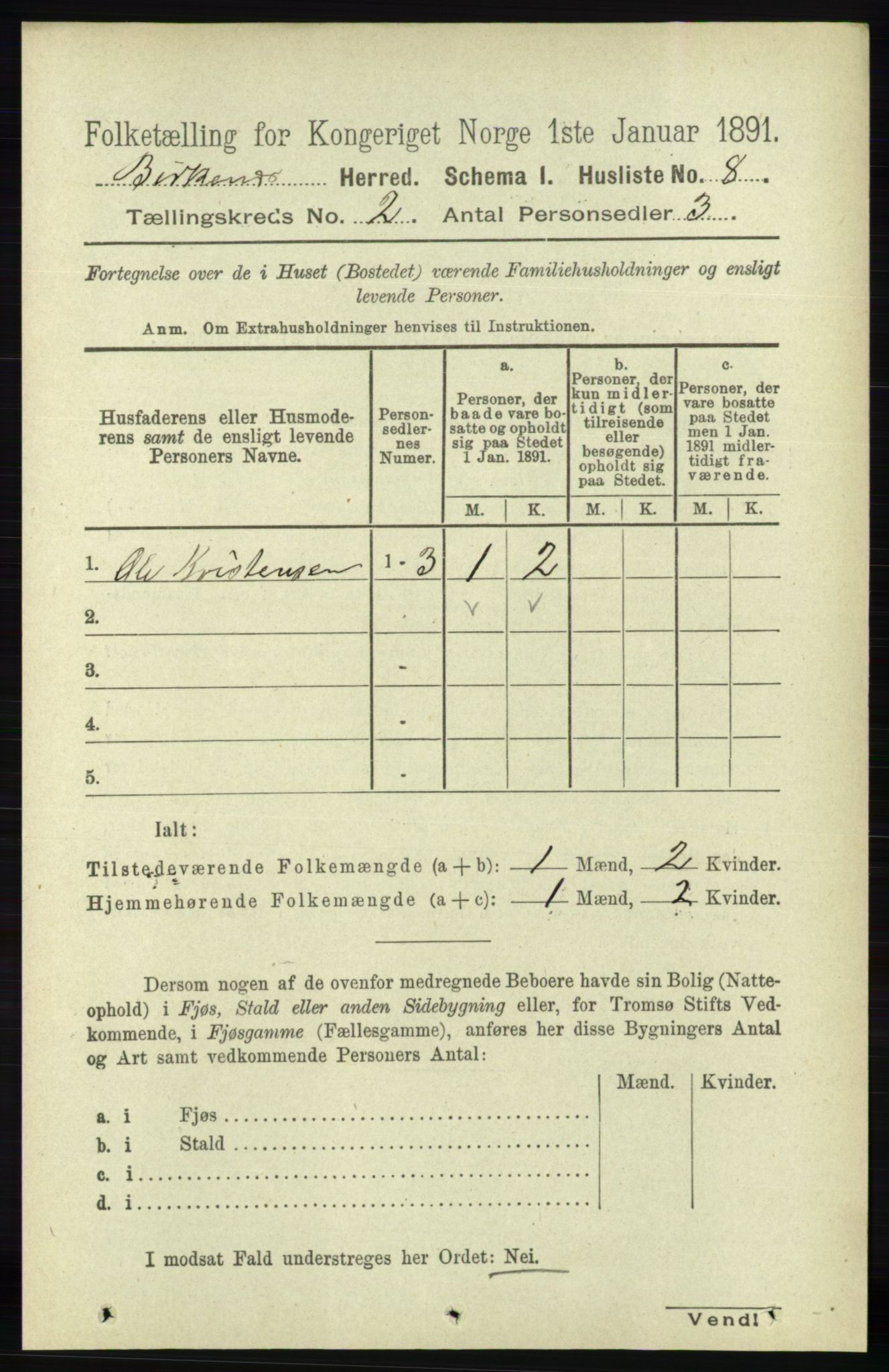 RA, 1891 Census for 0928 Birkenes, 1891, p. 455