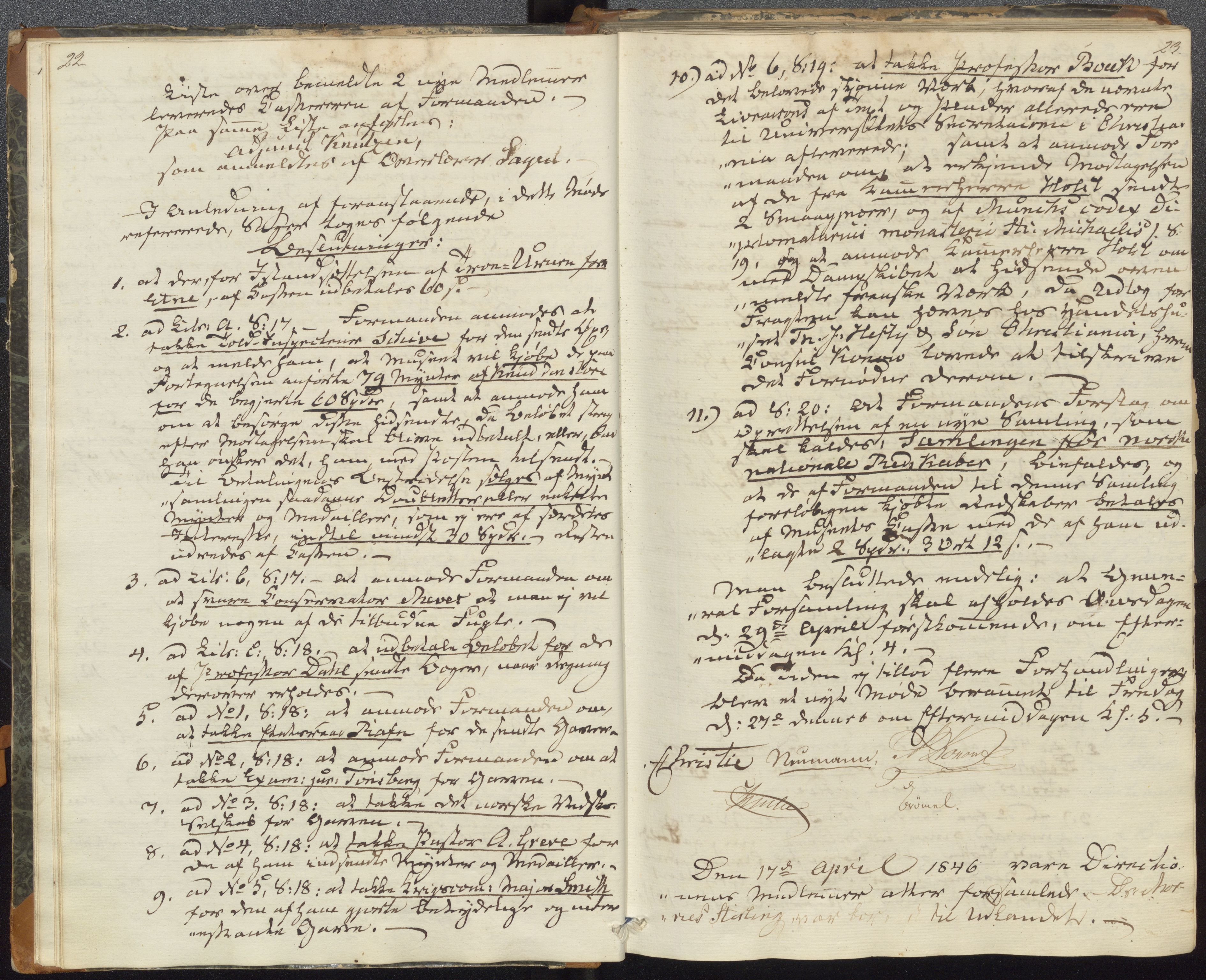 Bergens Museum, UMB/A007/A/Aa/L0005: Forhandlingsprotokoll , 1845-1851, p. 22, 23