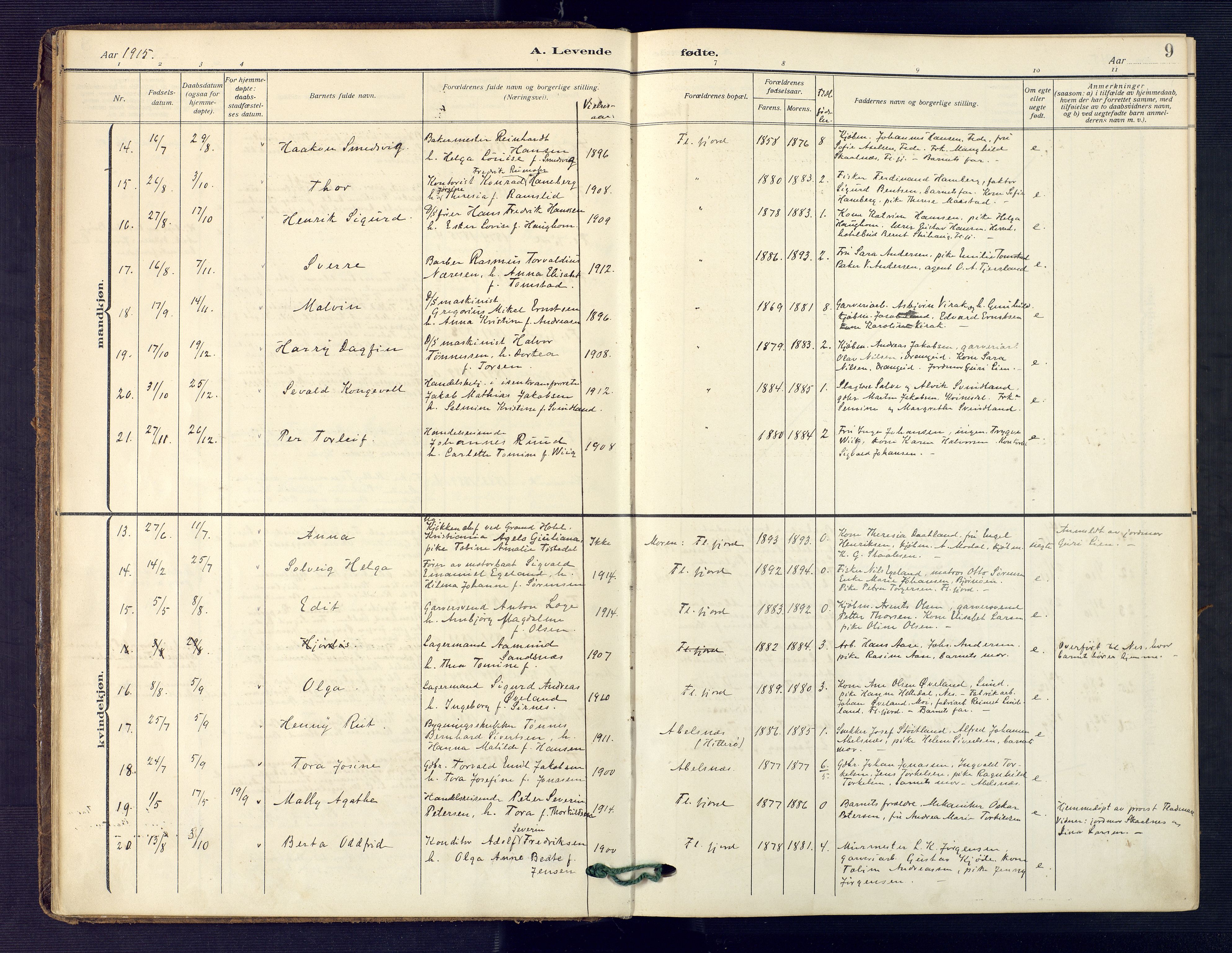 Flekkefjord sokneprestkontor, AV/SAK-1111-0012/F/Fa/Faa/L0003: Parish register (official) no. A 3, 1913-1928, p. 9