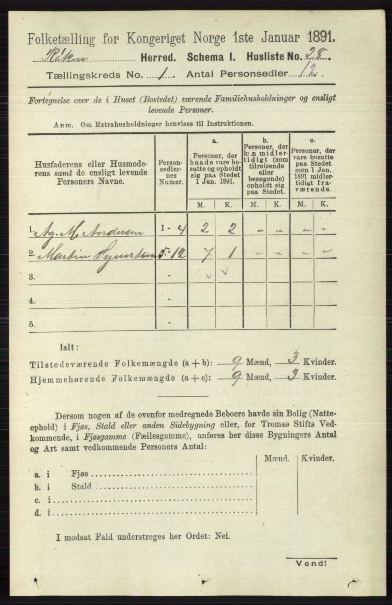 RA, 1891 census for 0627 Røyken, 1891, p. 50