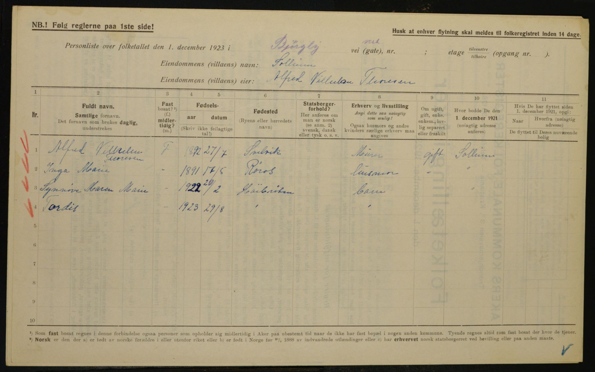 , Municipal Census 1923 for Aker, 1923, p. 23050