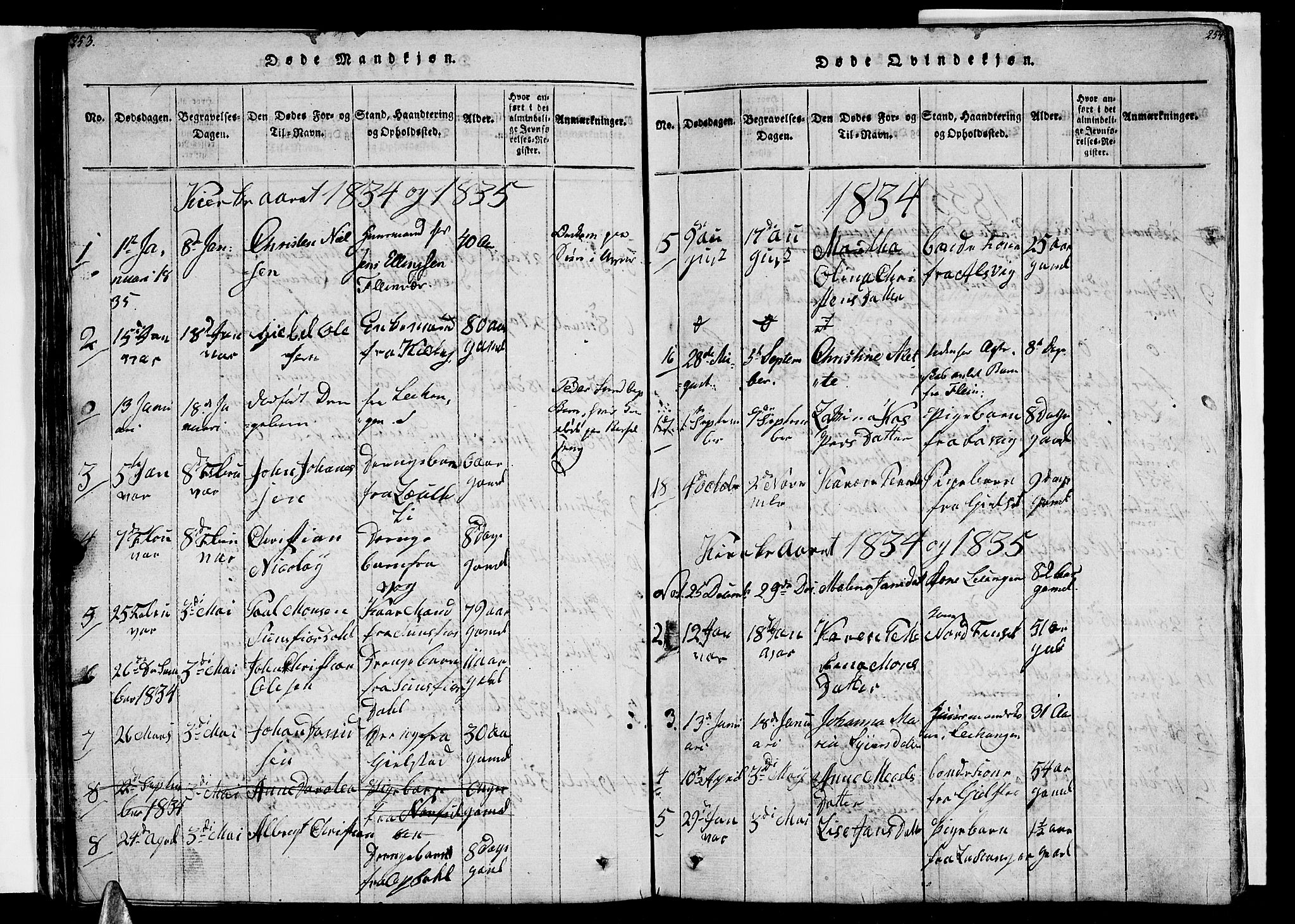 Ministerialprotokoller, klokkerbøker og fødselsregistre - Nordland, AV/SAT-A-1459/805/L0105: Parish register (copy) no. 805C01, 1820-1839, p. 253-254