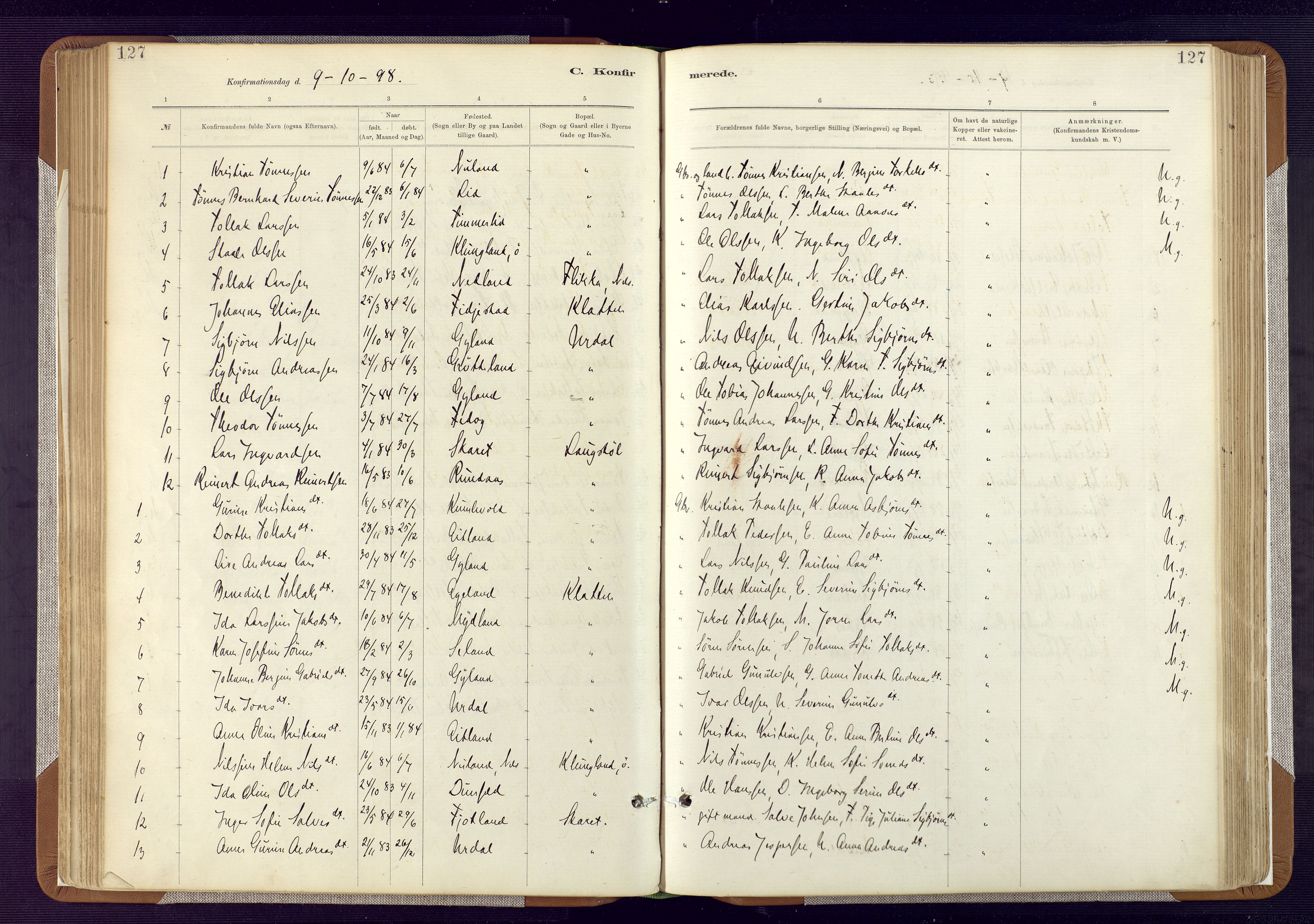 Bakke sokneprestkontor, AV/SAK-1111-0002/F/Fa/Fab/L0003: Parish register (official) no. A 3, 1884-1921, p. 127