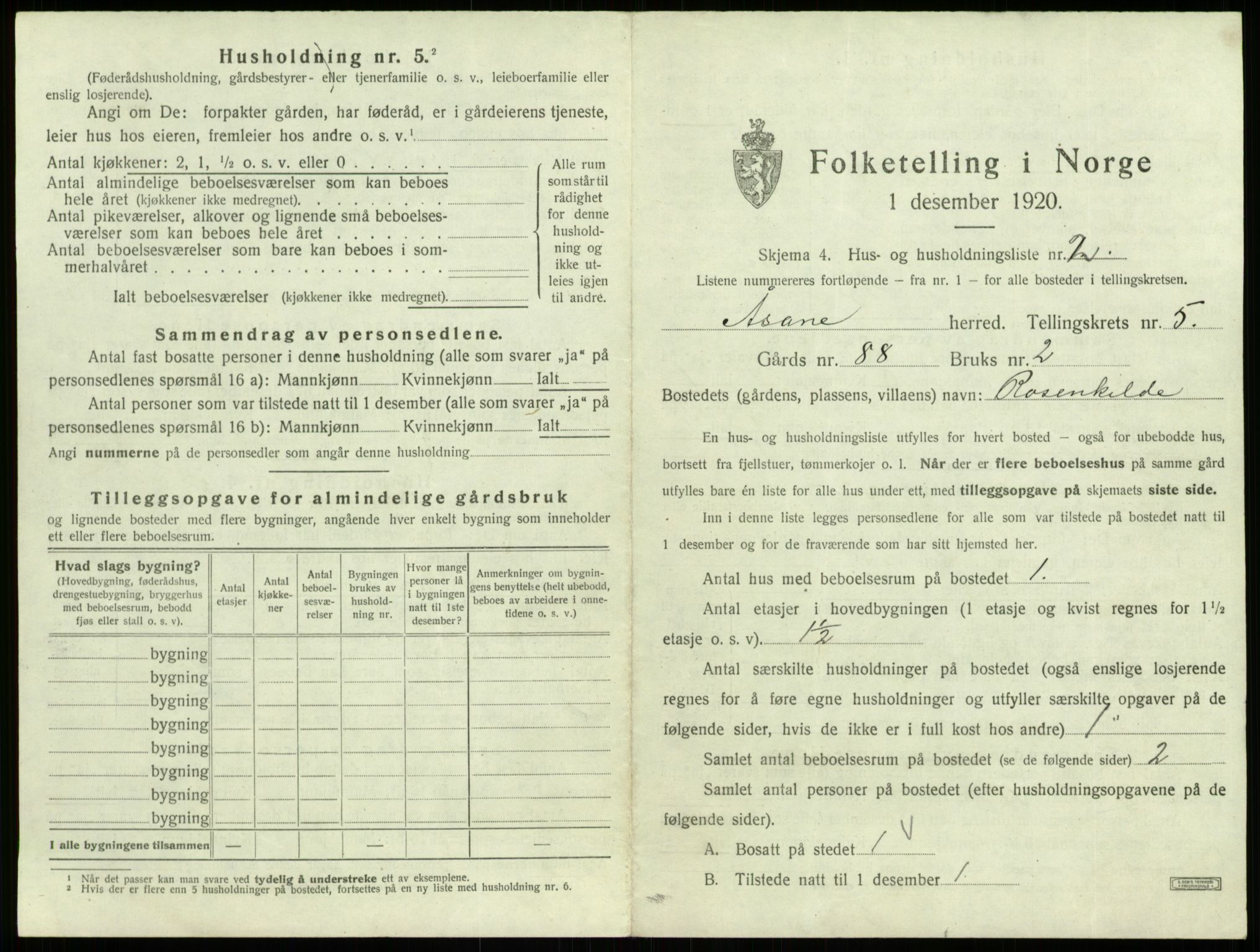 SAB, 1920 census for Åsane, 1920, p. 319