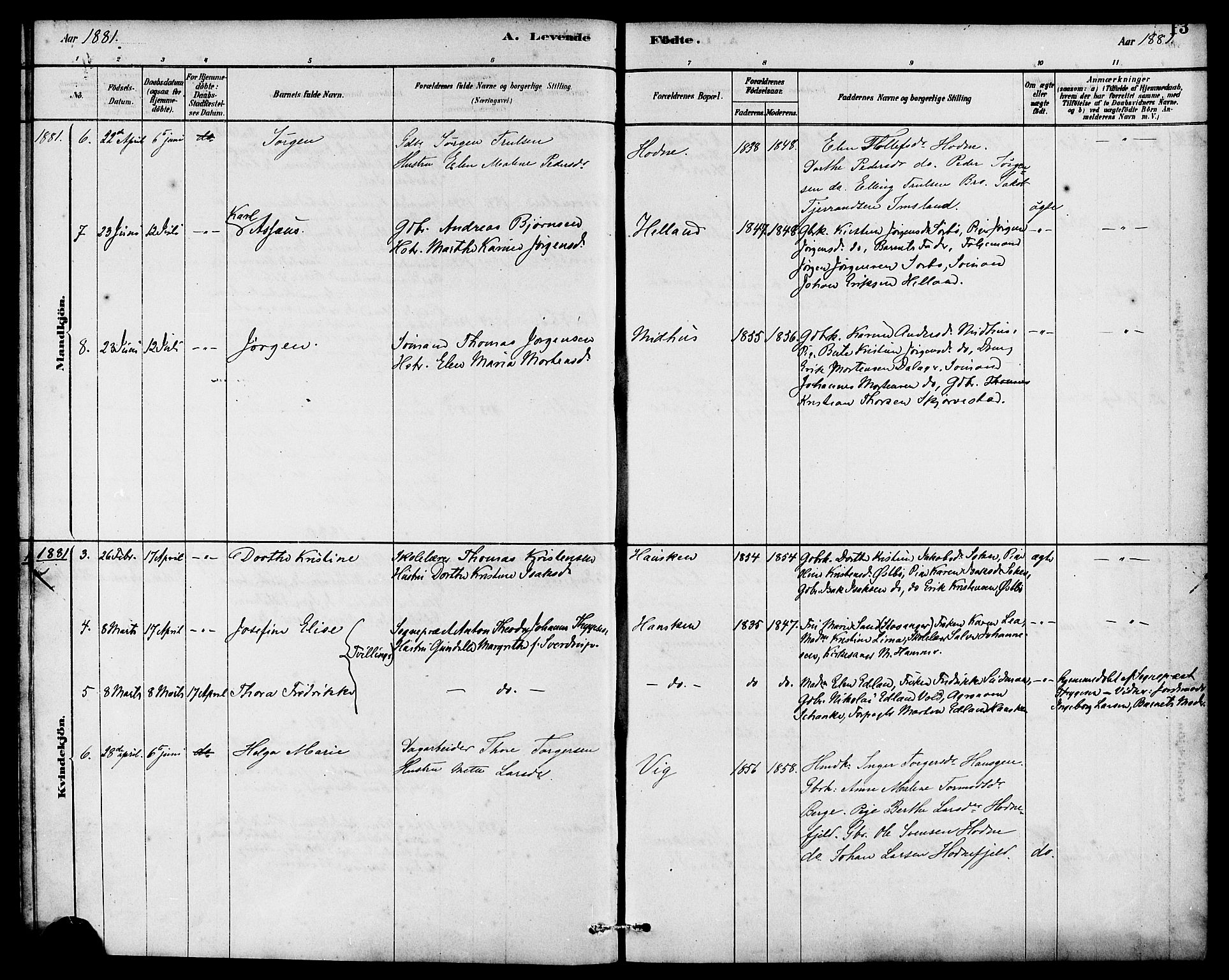 Rennesøy sokneprestkontor, AV/SAST-A -101827/H/Ha/Haa/L0007: Parish register (official) no. A 7, 1878-1884, p. 13