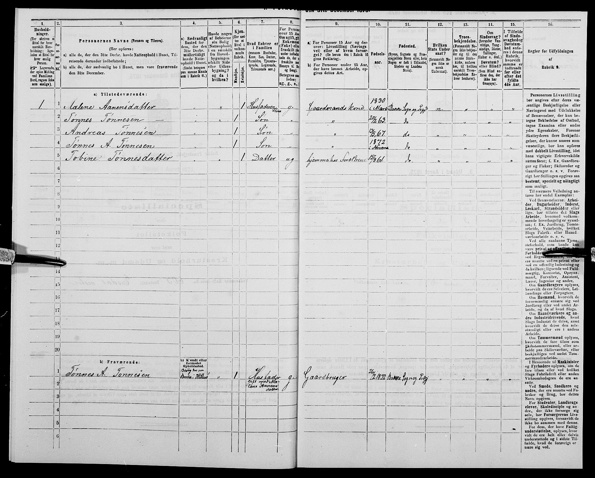 SAK, 1875 census for 1045P Bakke, 1875, p. 392