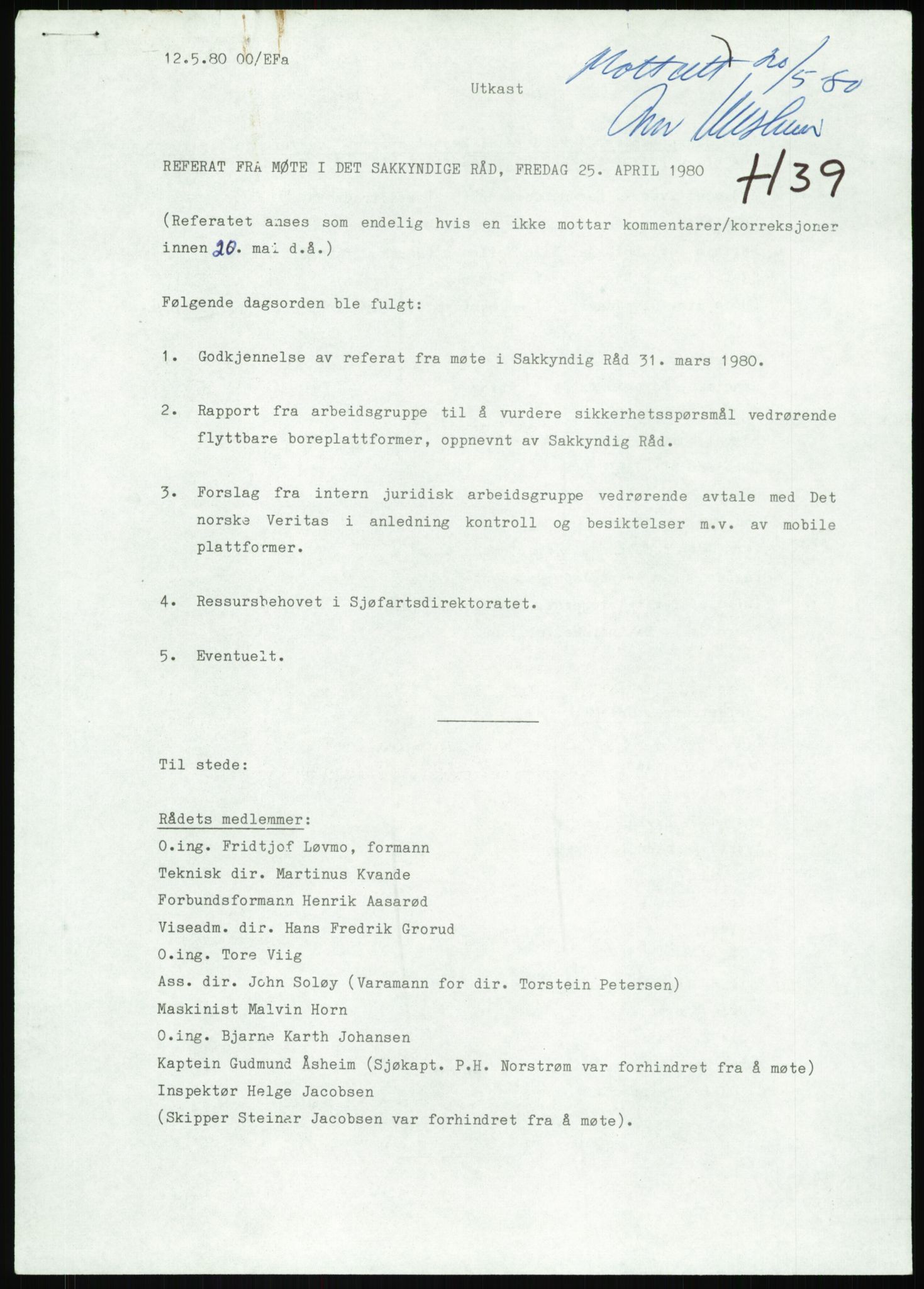 Justisdepartementet, Granskningskommisjonen ved Alexander Kielland-ulykken 27.3.1980, RA/S-1165/D/L0013: H Sjøfartsdirektoratet og Skipskontrollen (H25-H43, H45, H47-H48, H50, H52)/I Det norske Veritas (I34, I41, I47), 1980-1981, p. 172