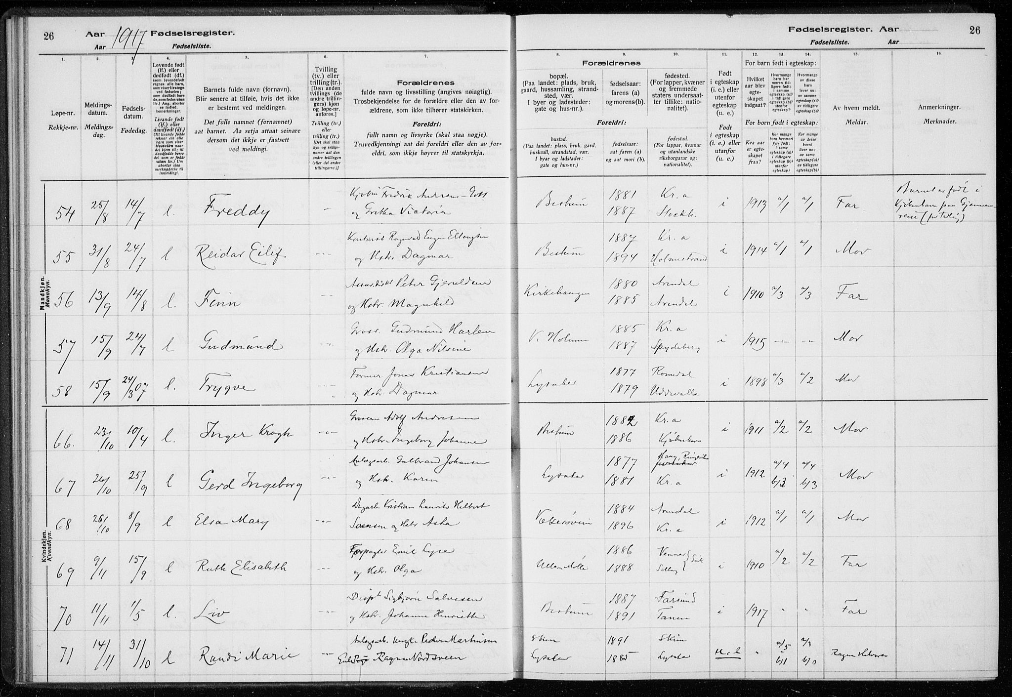 Ullern prestekontor Kirkebøker, AV/SAO-A-10740/J/L0001: Birth register no. 1, 1916-1928, p. 26