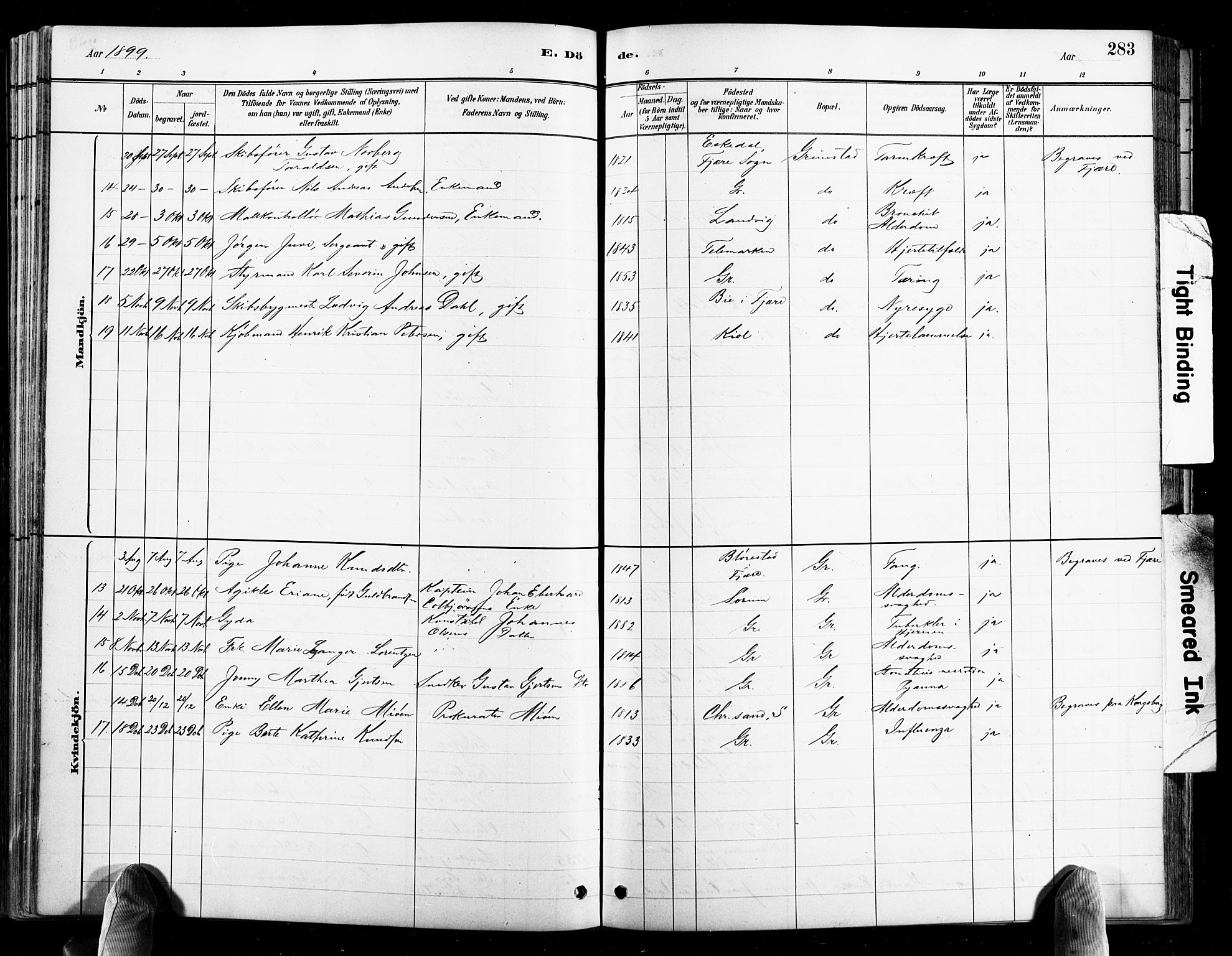 Grimstad sokneprestkontor, SAK/1111-0017/F/Fb/L0001: Parish register (copy) no. B 1, 1881-1922, p. 283