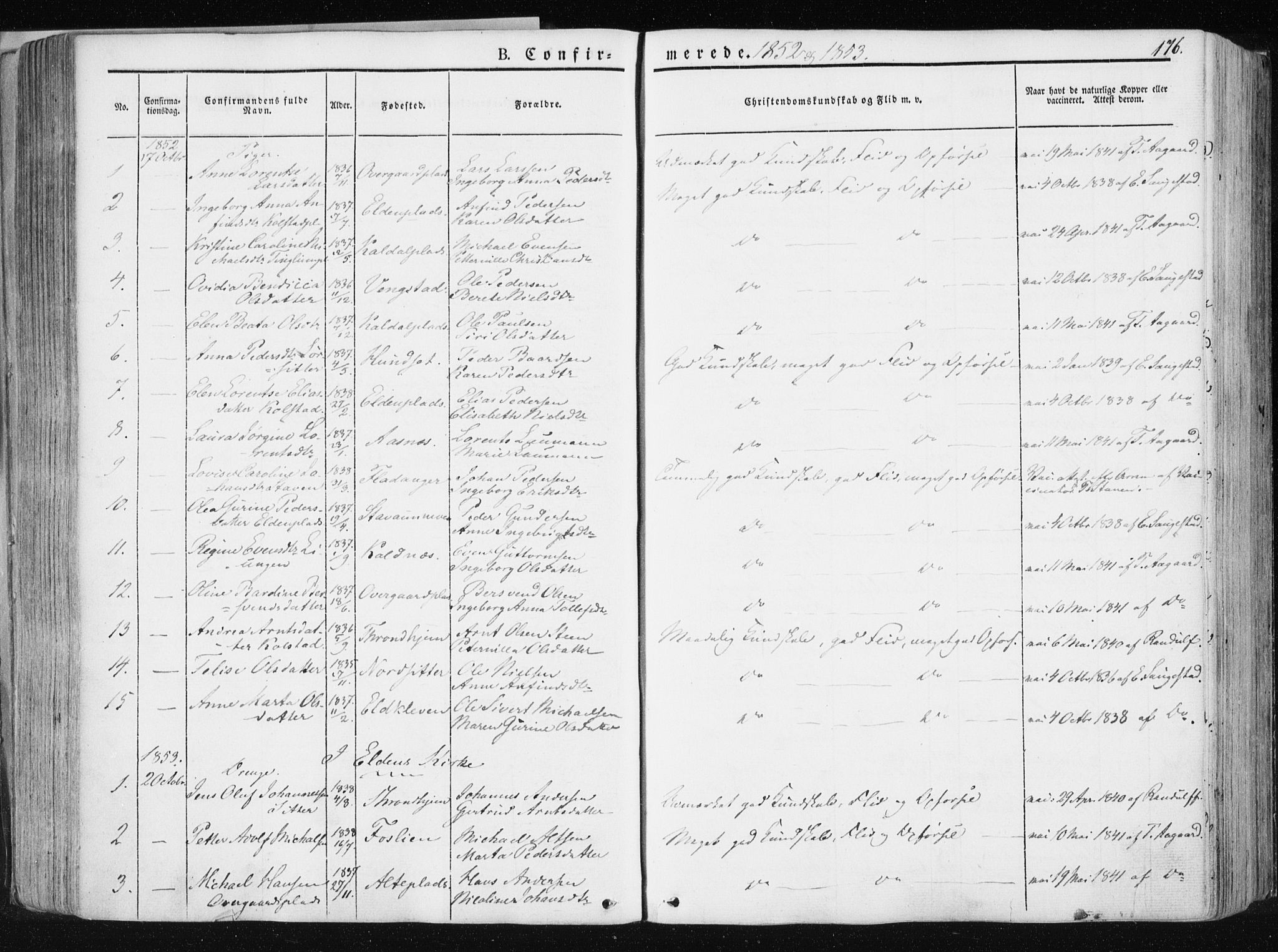 Ministerialprotokoller, klokkerbøker og fødselsregistre - Nord-Trøndelag, SAT/A-1458/741/L0393: Parish register (official) no. 741A07, 1849-1863, p. 176