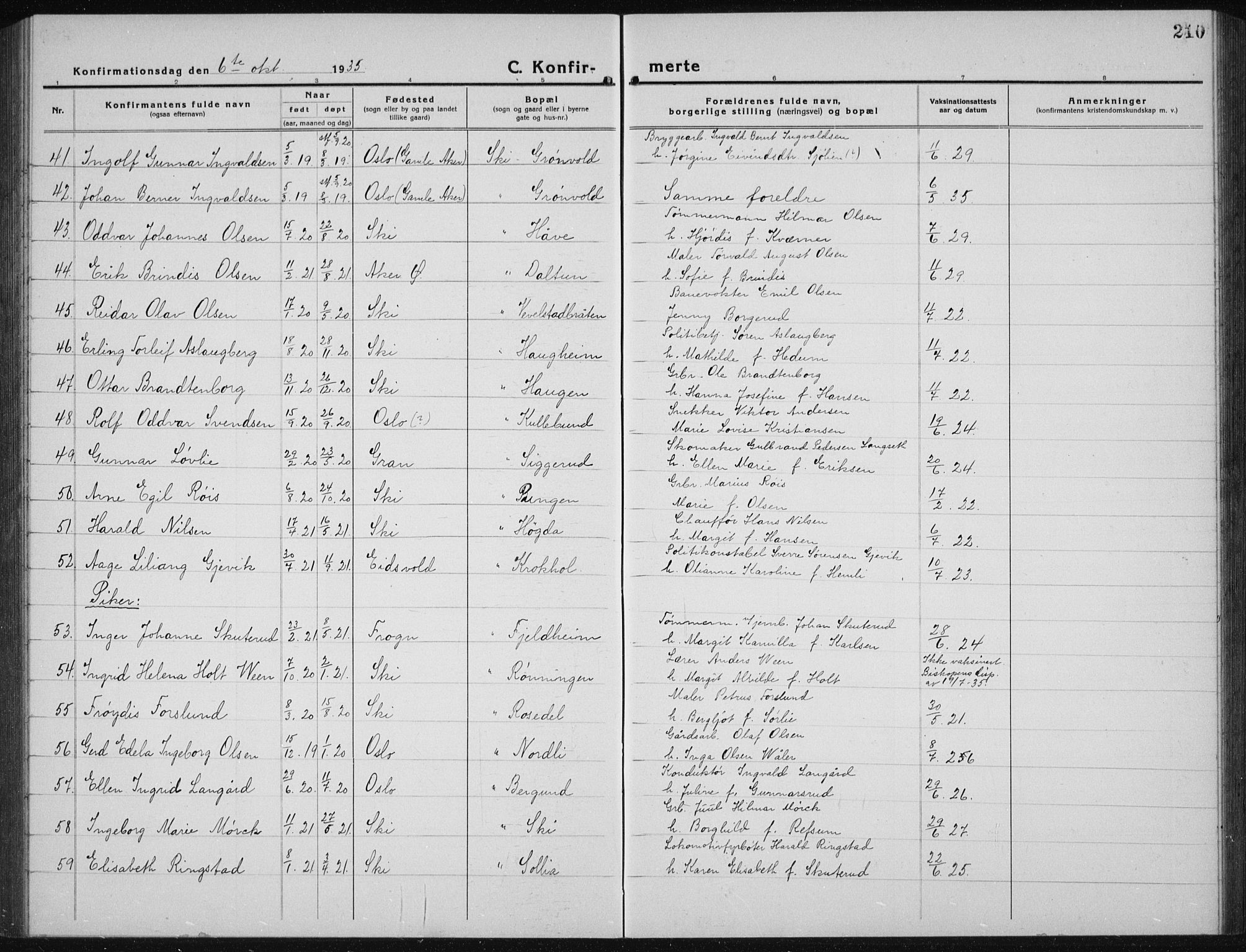 Kråkstad prestekontor Kirkebøker, AV/SAO-A-10125a/G/Gb/L0002: Parish register (copy) no. II 2, 1921-1941, p. 210