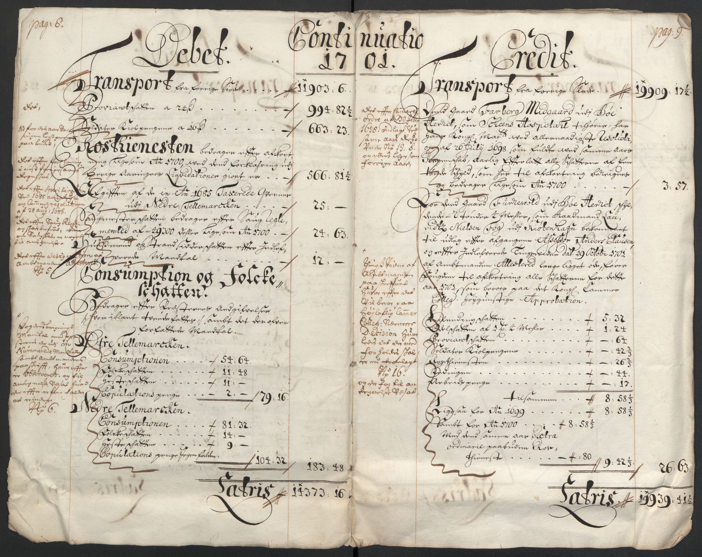 Rentekammeret inntil 1814, Reviderte regnskaper, Fogderegnskap, AV/RA-EA-4092/R36/L2105: Fogderegnskap Øvre og Nedre Telemark og Bamble, 1701, p. 8