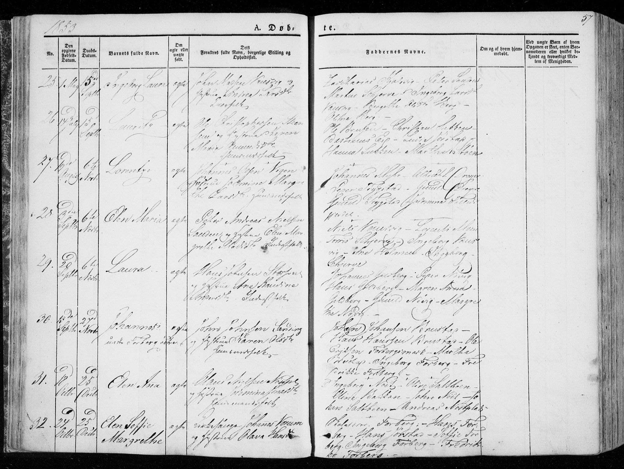 Ministerialprotokoller, klokkerbøker og fødselsregistre - Nord-Trøndelag, SAT/A-1458/722/L0218: Parish register (official) no. 722A05, 1843-1868, p. 57