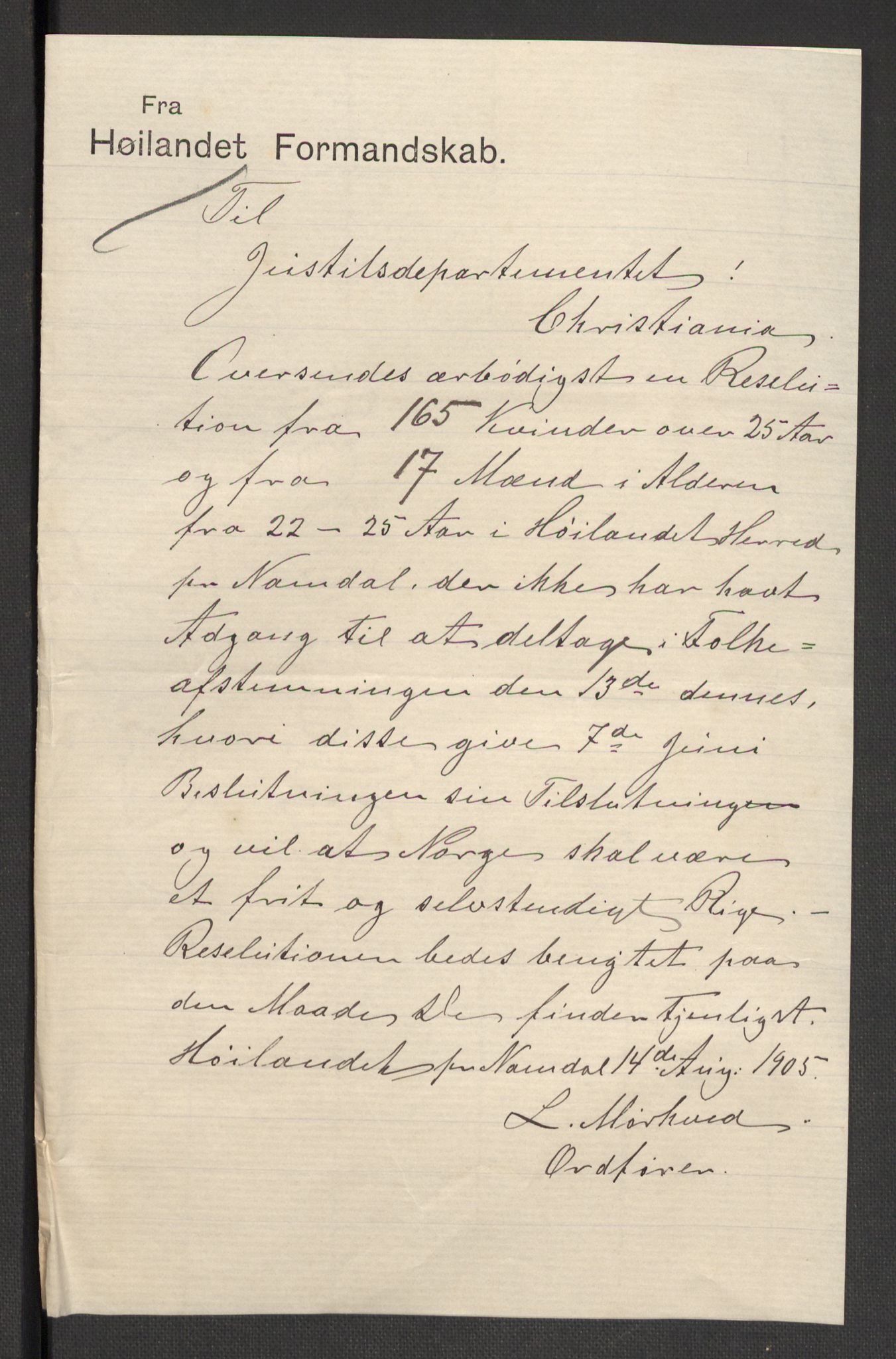 Justisdepartementet, 2. sivilkontor C, AV/RA-S-1040/F/L0125B/0002: Folkeavstemmingen august 1905 / Kvinnenes stemmelister, 1905, p. 269