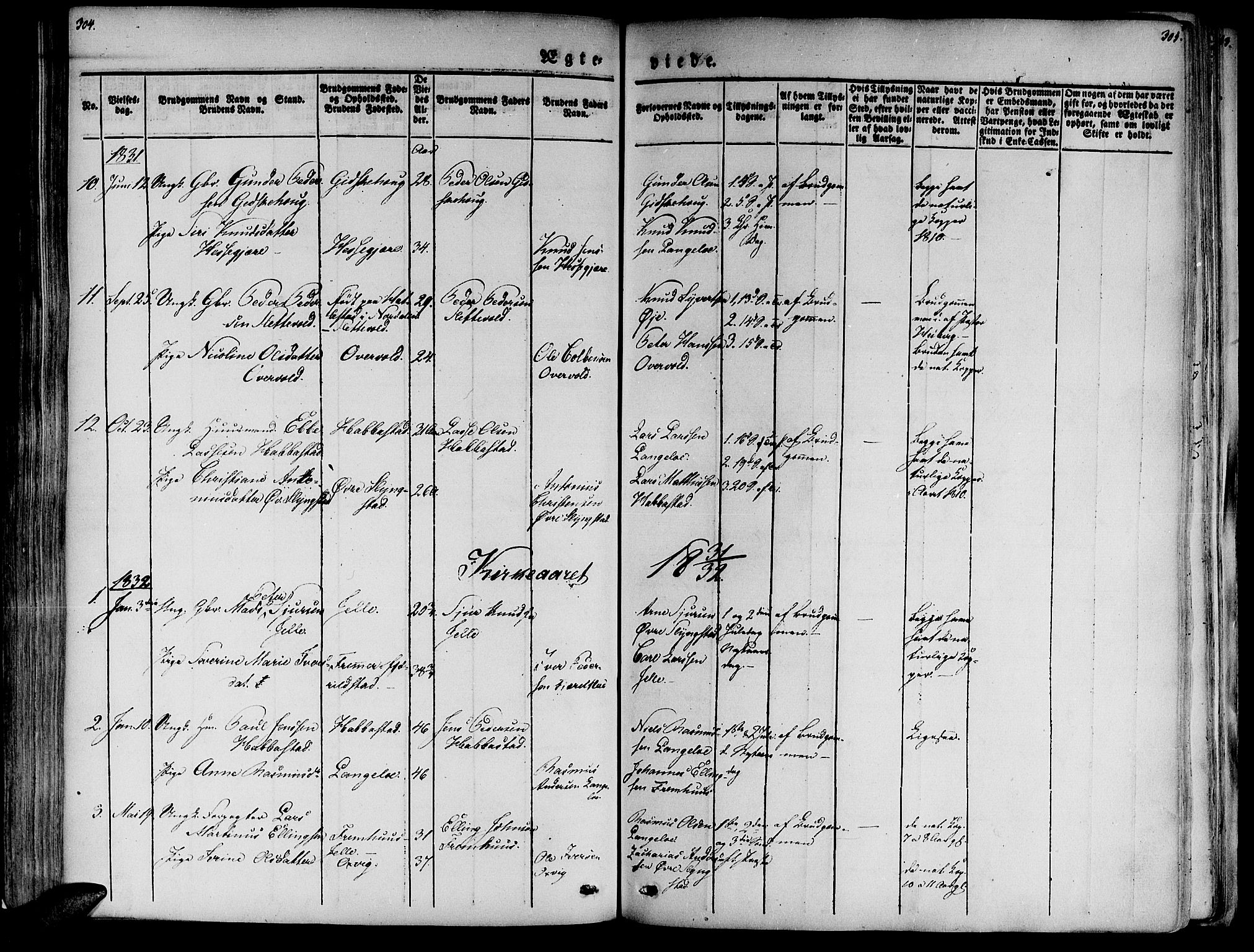 Ministerialprotokoller, klokkerbøker og fødselsregistre - Møre og Romsdal, AV/SAT-A-1454/520/L0274: Parish register (official) no. 520A04, 1827-1864, p. 304-305