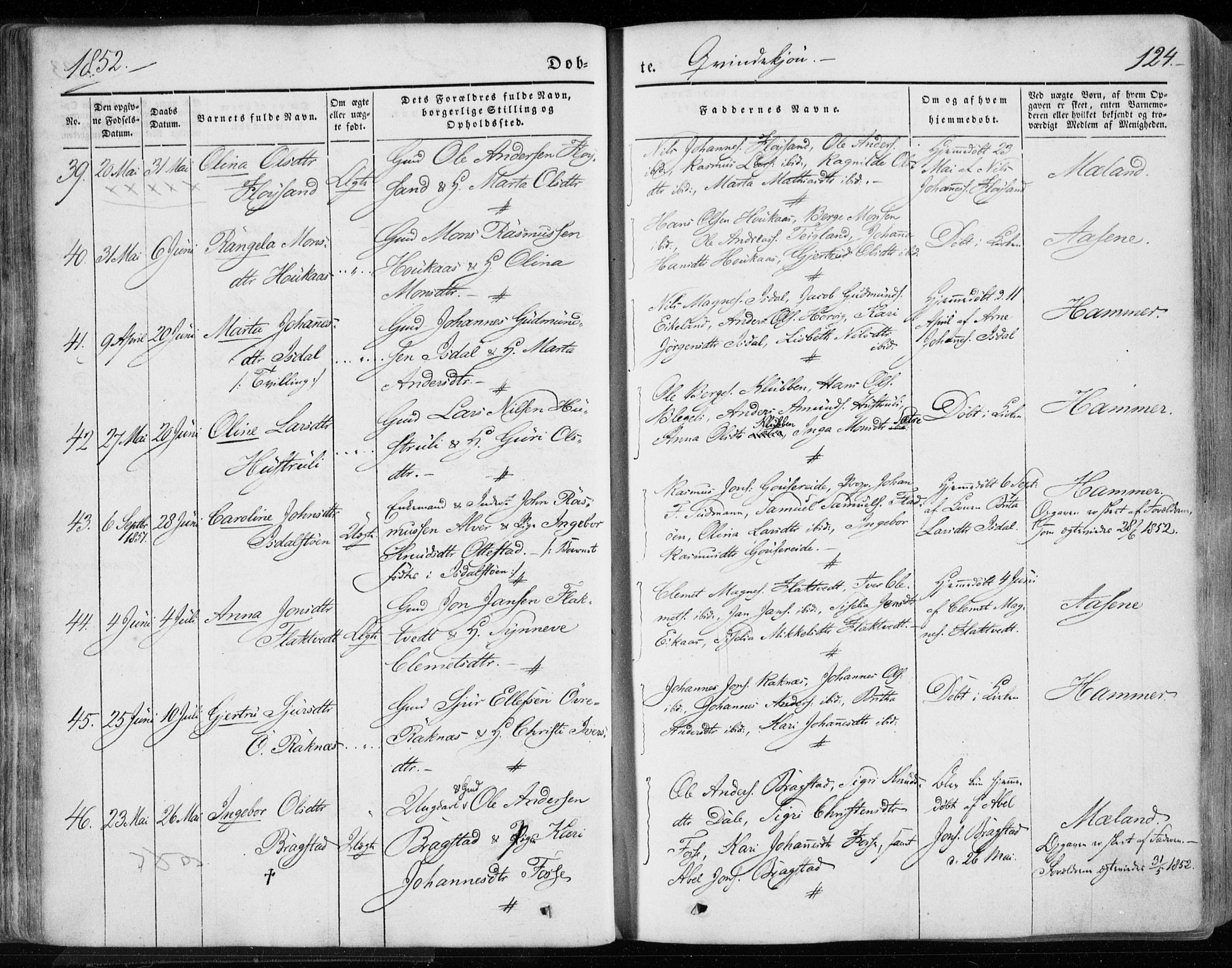 Hamre sokneprestembete, AV/SAB-A-75501/H/Ha/Haa/Haaa/L0013: Parish register (official) no. A 13, 1846-1857, p. 124