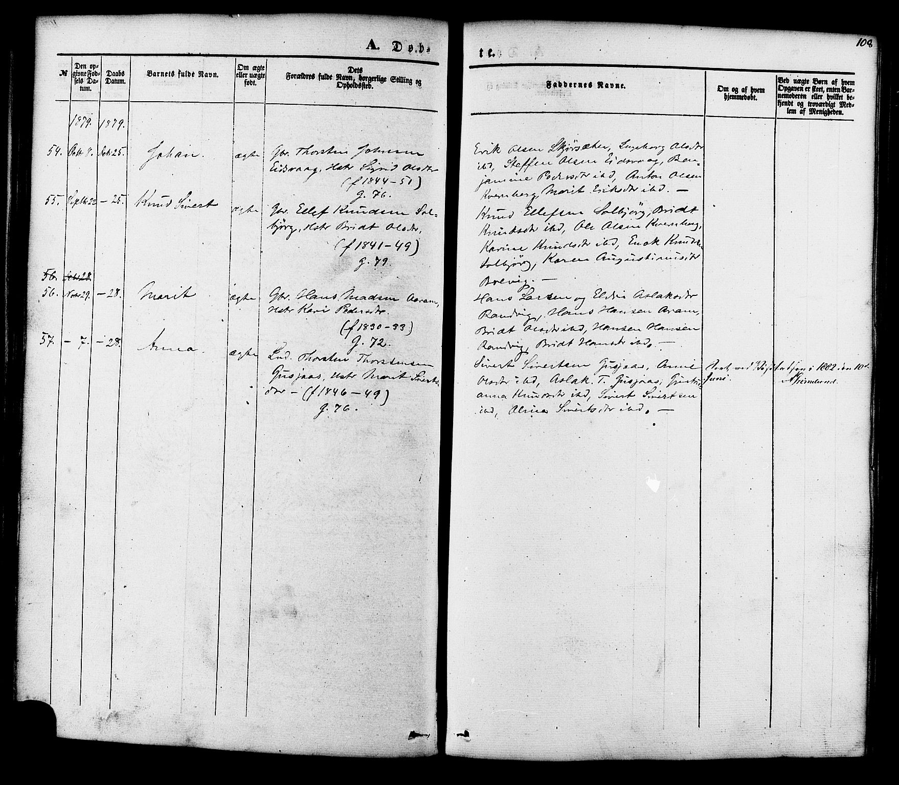 Ministerialprotokoller, klokkerbøker og fødselsregistre - Møre og Romsdal, AV/SAT-A-1454/551/L0625: Parish register (official) no. 551A05, 1846-1879, p. 108