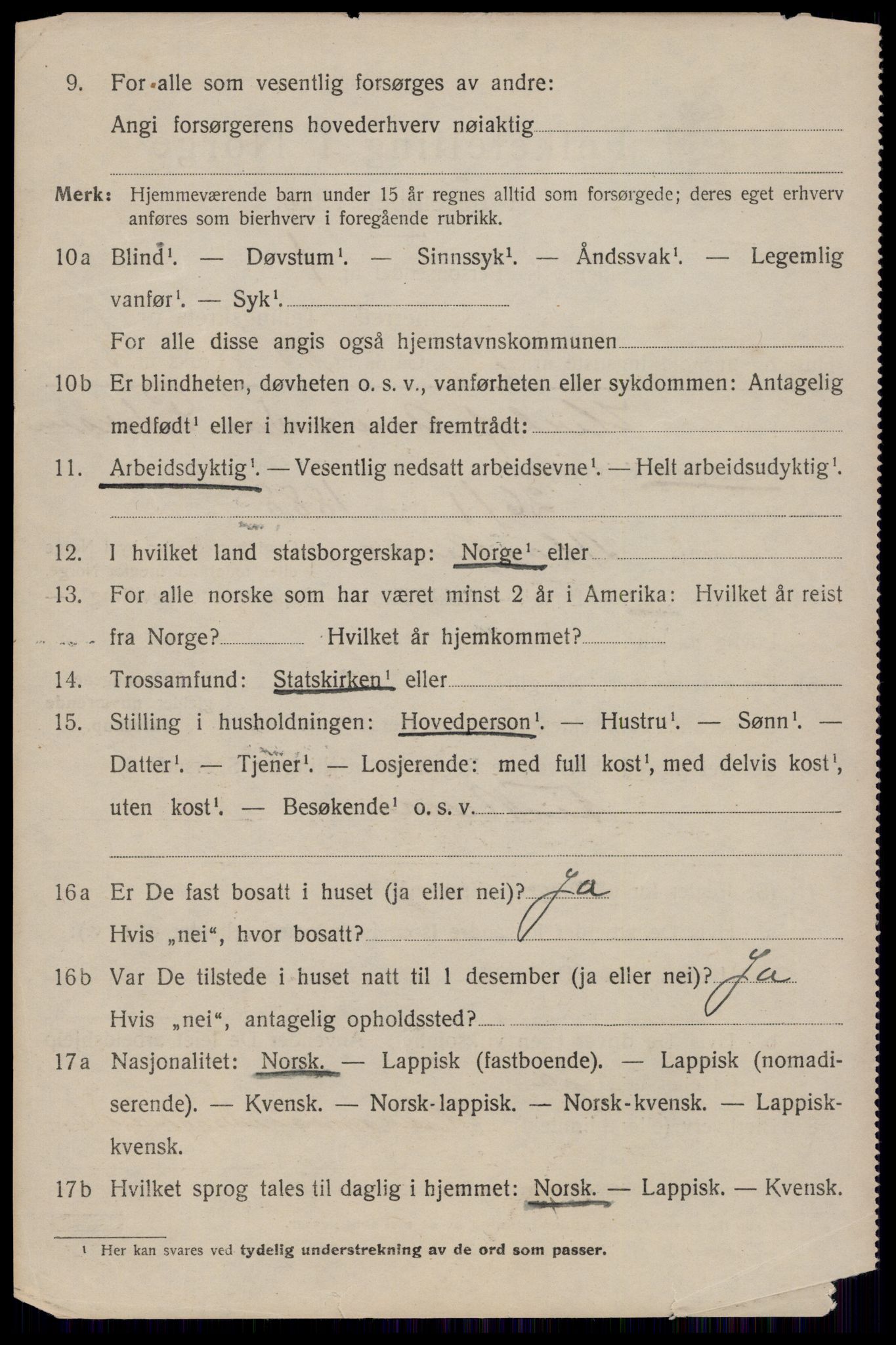 SAT, 1920 census for Moskenes, 1920, p. 2523