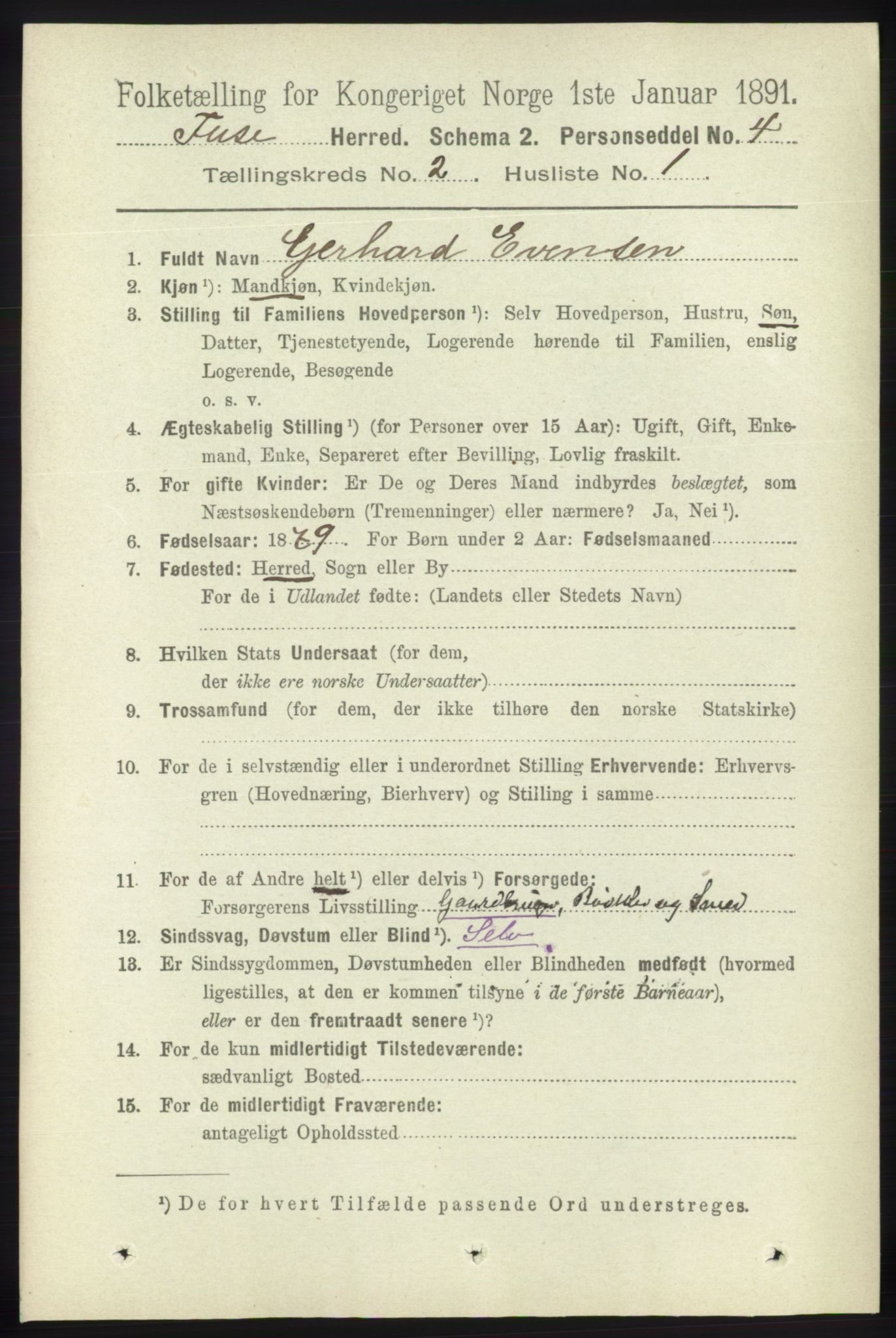 RA, 1891 census for 1241 Fusa, 1891, p. 306