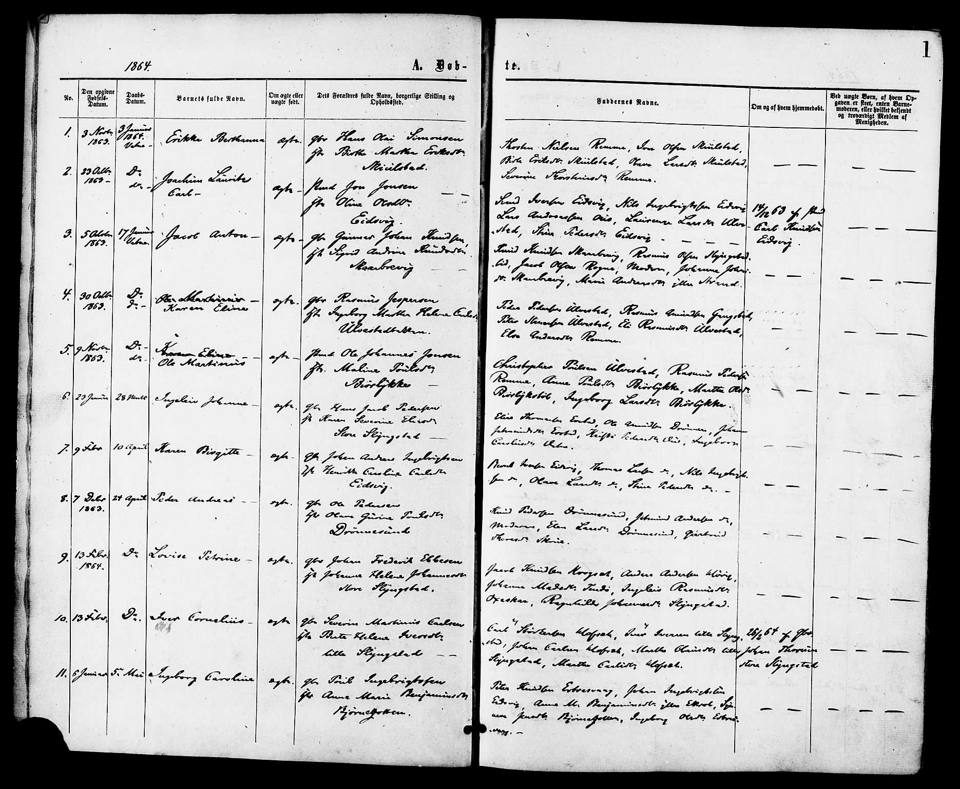 Ministerialprotokoller, klokkerbøker og fødselsregistre - Møre og Romsdal, AV/SAT-A-1454/525/L0373: Parish register (official) no. 525A03, 1864-1879, p. 1