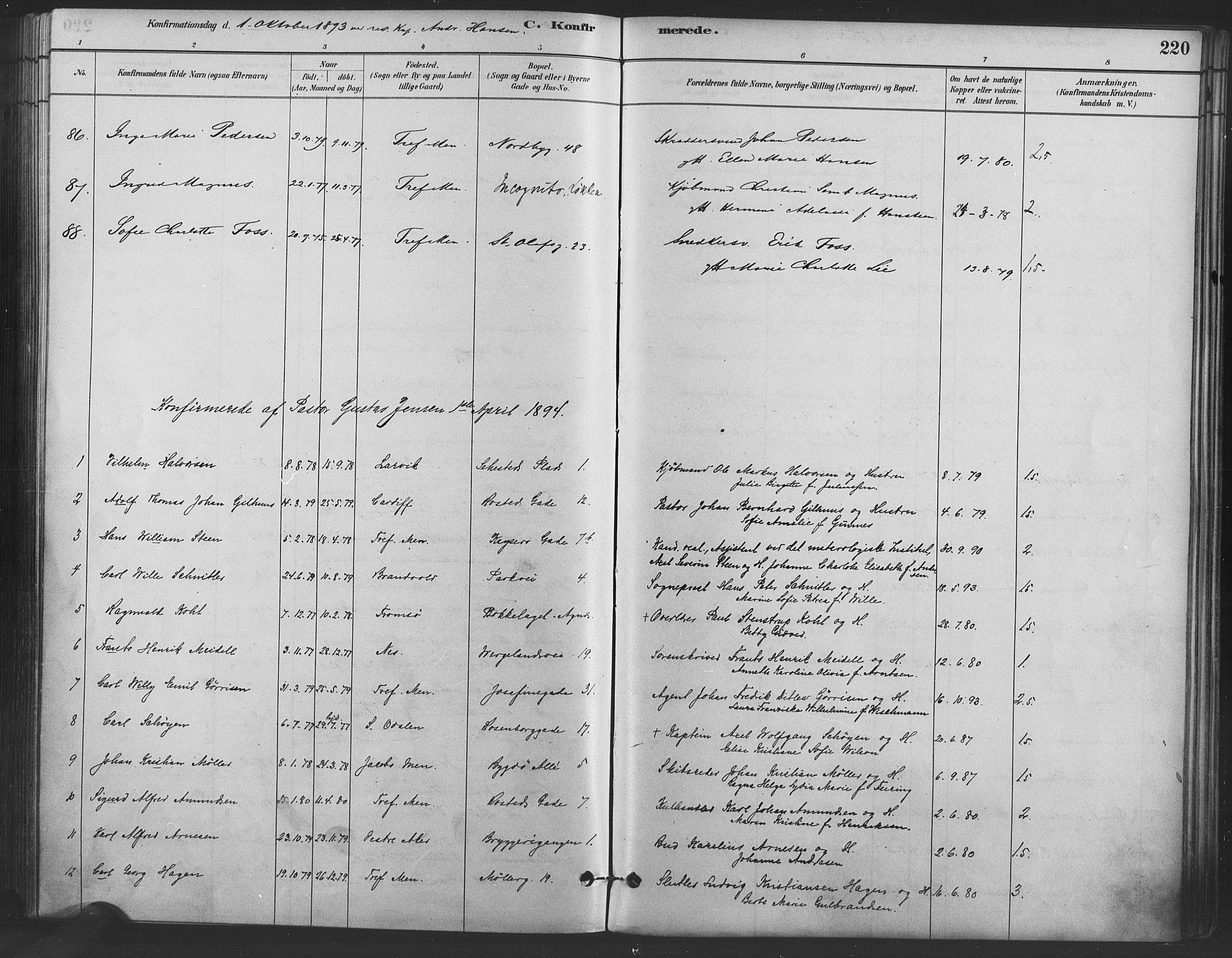 Trefoldighet prestekontor Kirkebøker, SAO/A-10882/F/Fb/L0003: Parish register (official) no. II 3, 1881-1895, p. 220