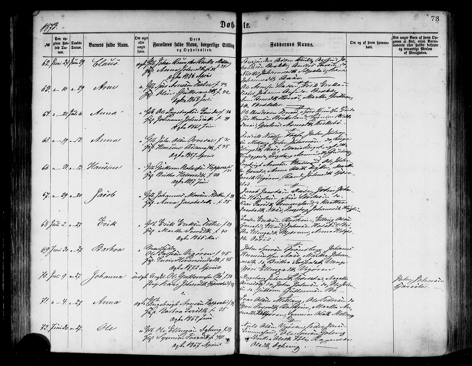 Vik sokneprestembete, AV/SAB-A-81501/H/Haa/Haaa/L0009: Parish register (official) no. A 9, 1866-1877, p. 73