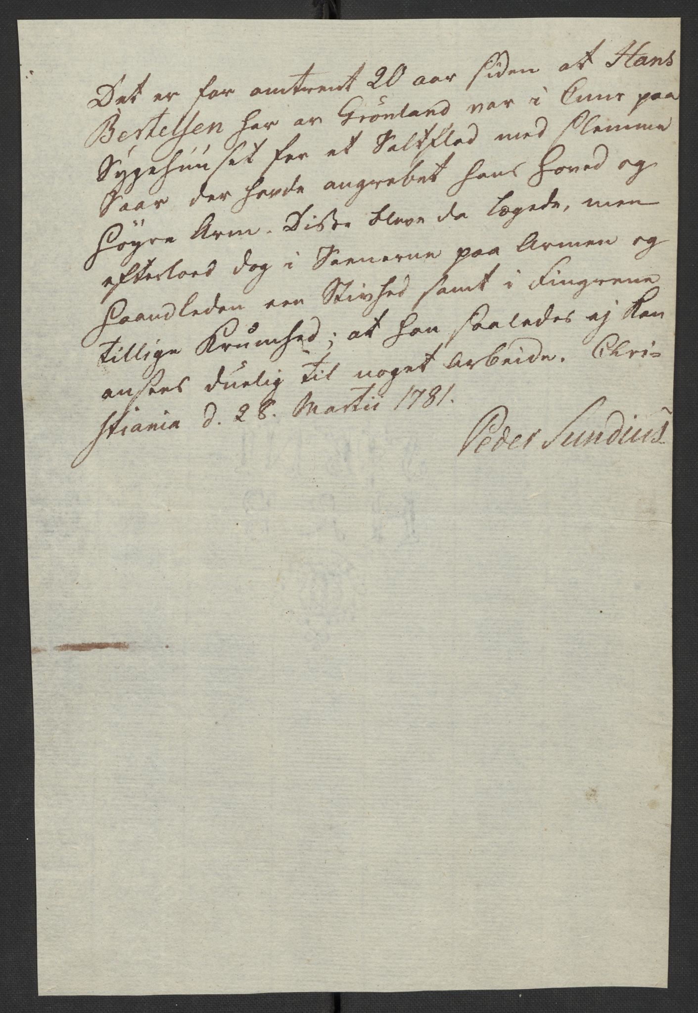 Oslo politidistrikt, AV/SAO-A-10085/D/Da/L0003: Innkomne brev, pro memoria m.v., 1781, p. 275