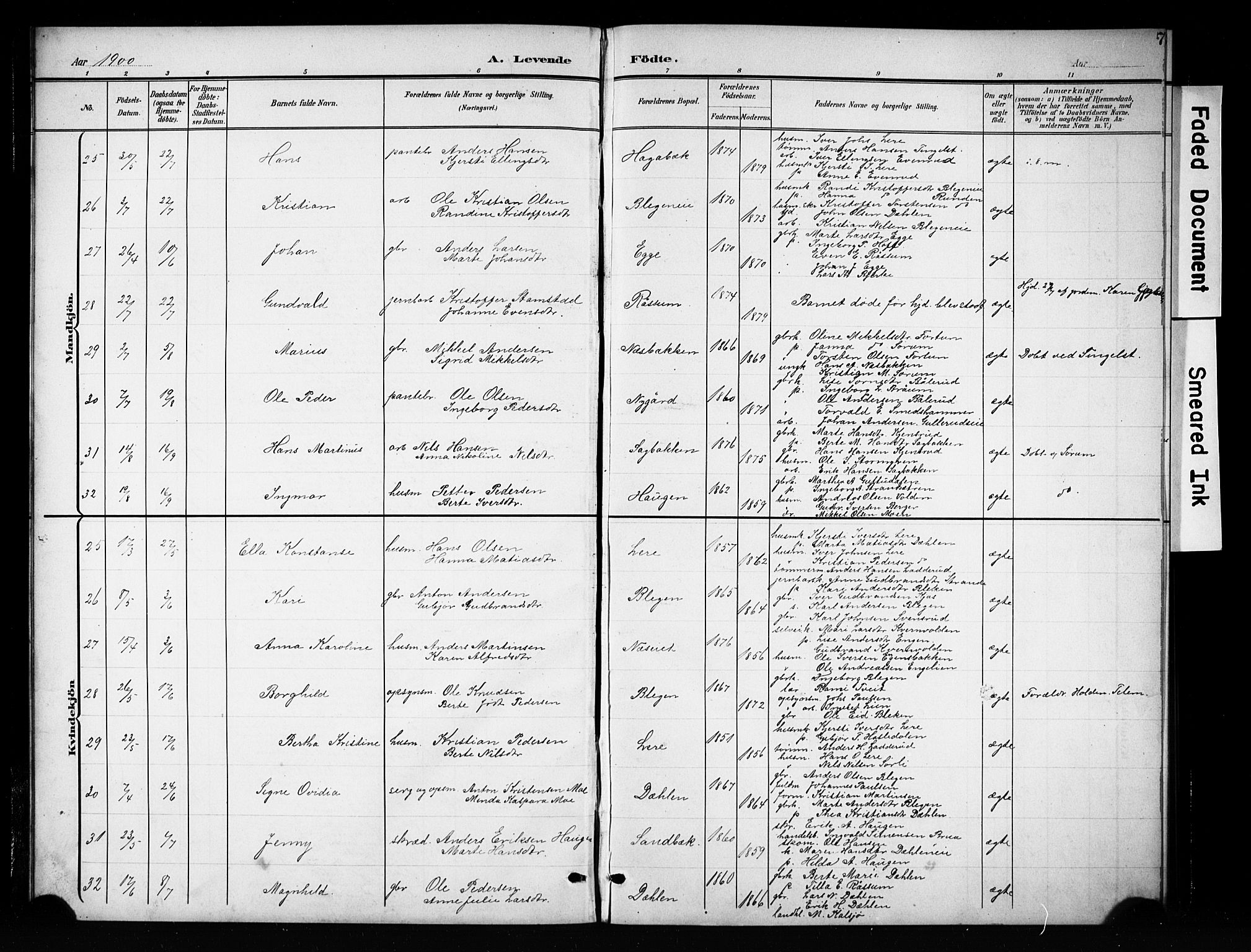 Brandbu prestekontor, SAH/PREST-114/H/Ha/Hab/L0005: Parish register (copy) no. 5, 1900-1913, p. 7