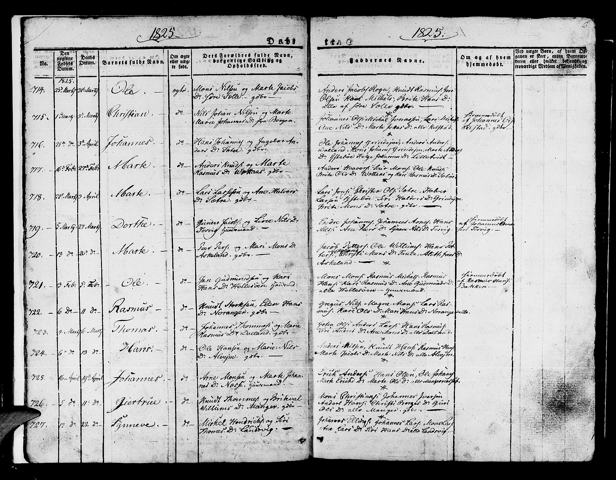 Manger sokneprestembete, SAB/A-76801/H/Haa: Parish register (official) no. A 4, 1824-1838, p. 6