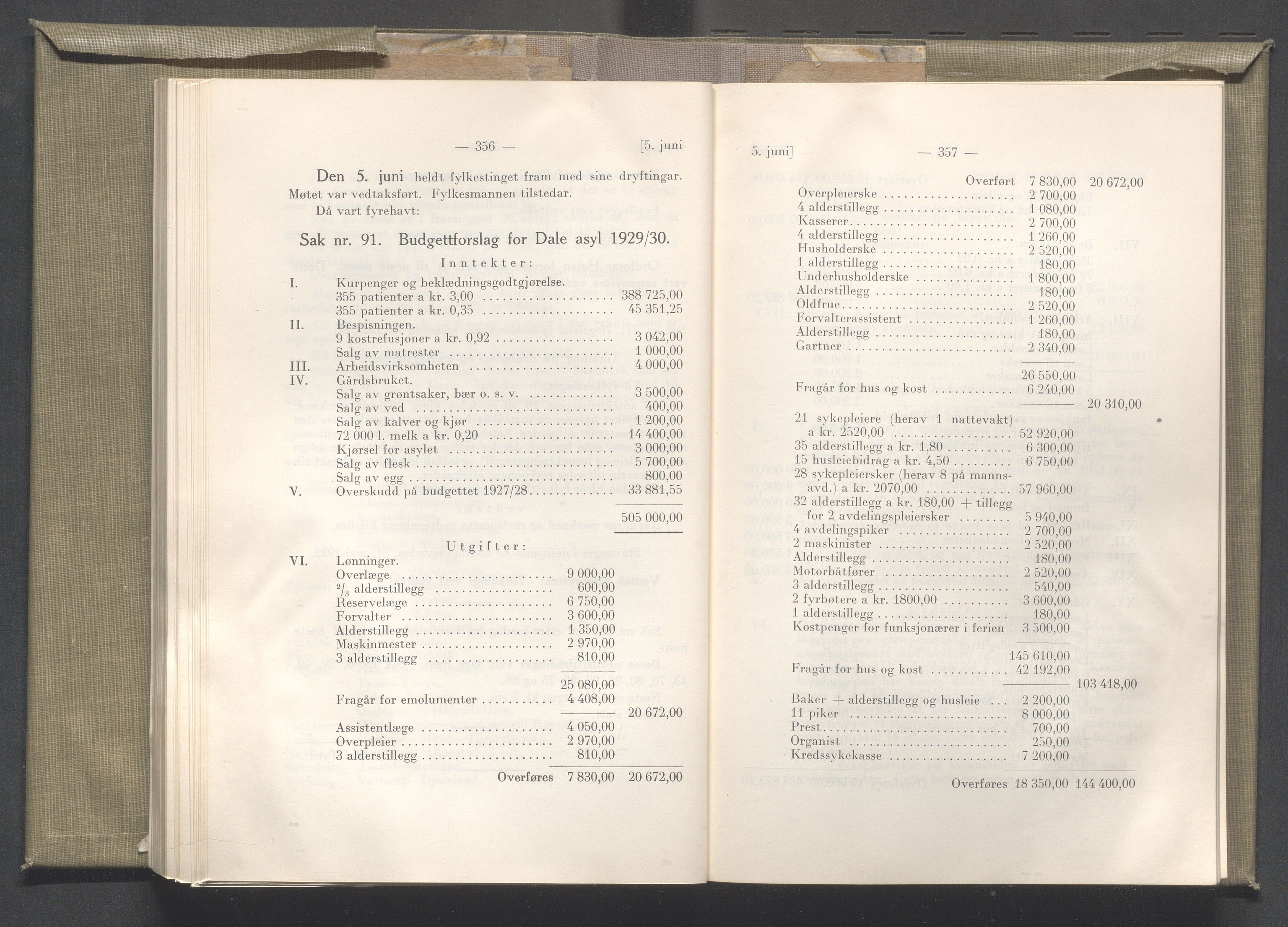 Rogaland fylkeskommune - Fylkesrådmannen , IKAR/A-900/A/Aa/Aaa/L0048: Møtebok , 1929, p. 356-357