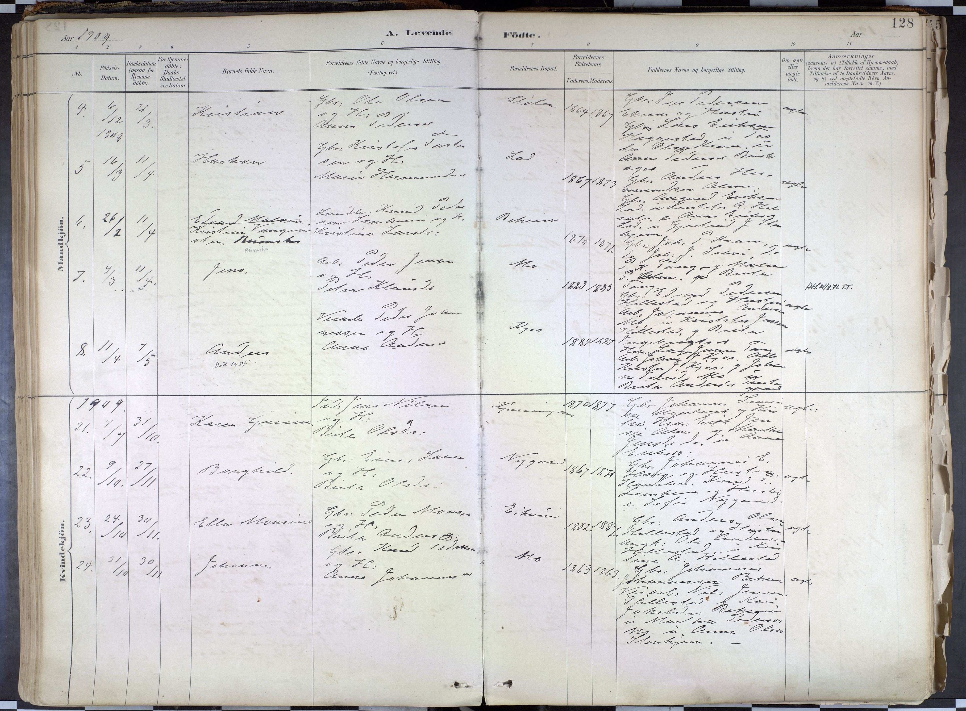 Hafslo sokneprestembete, AV/SAB-A-80301/H/Haa/Haab/L0001: Parish register (official) no. B 1, 1886-1945, p. 128