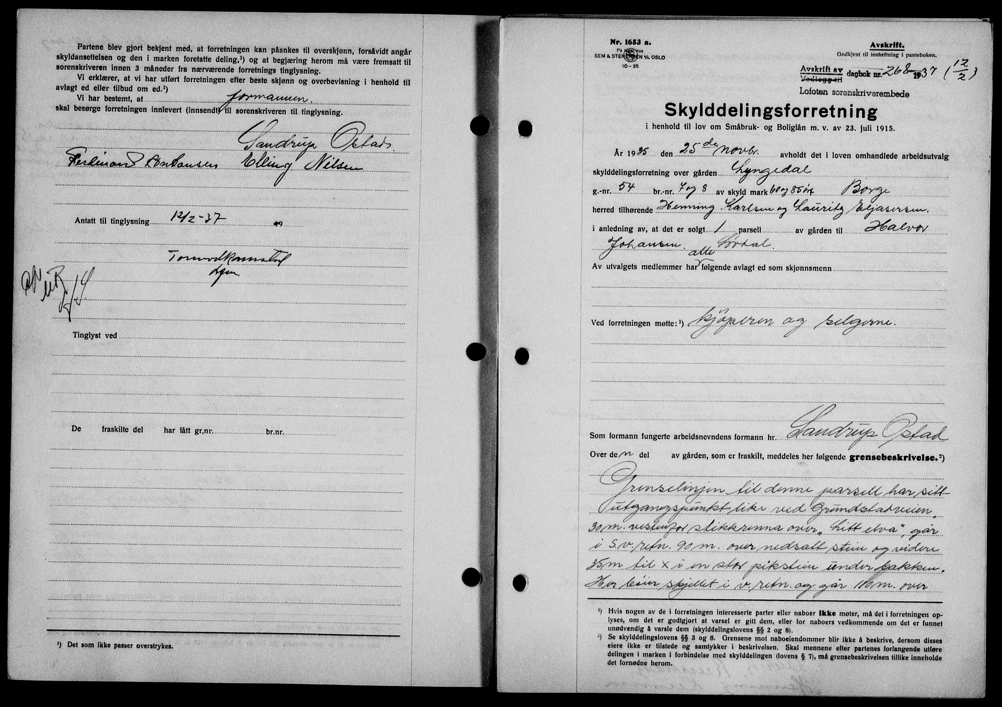 Lofoten sorenskriveri, SAT/A-0017/1/2/2C/L0001a: Mortgage book no. 1a, 1936-1937, Diary no: : 268/1937
