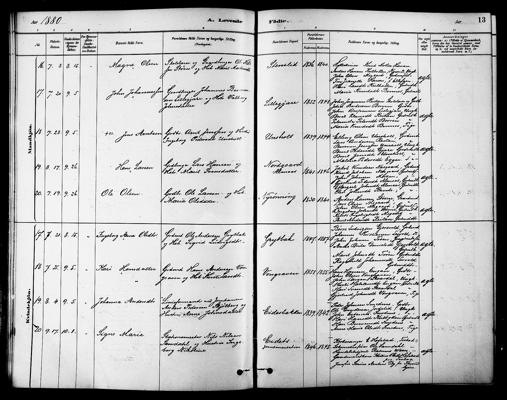 Ministerialprotokoller, klokkerbøker og fødselsregistre - Sør-Trøndelag, AV/SAT-A-1456/686/L0983: Parish register (official) no. 686A01, 1879-1890, p. 13